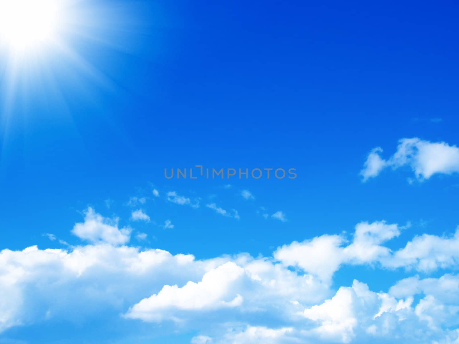 Blue sky with clouds and sun