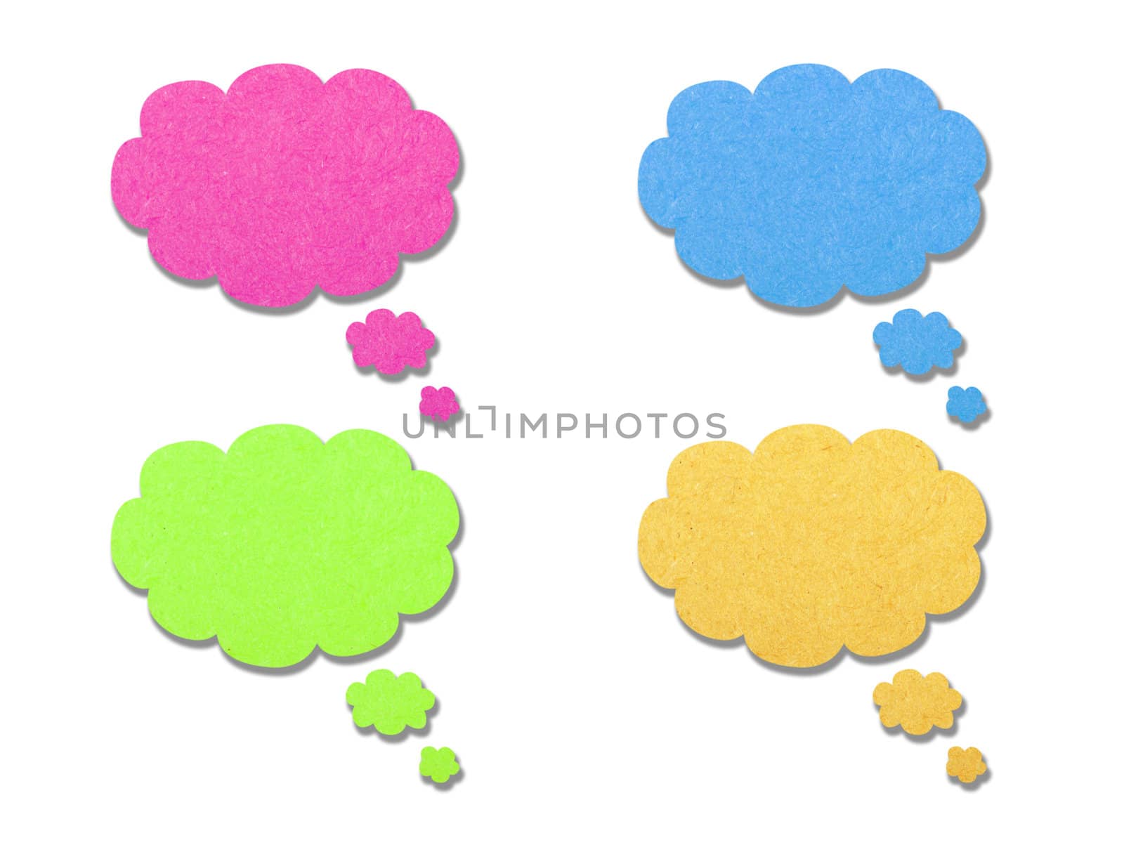 Thoughts form of clouds, from the old paper; isolated on white background.