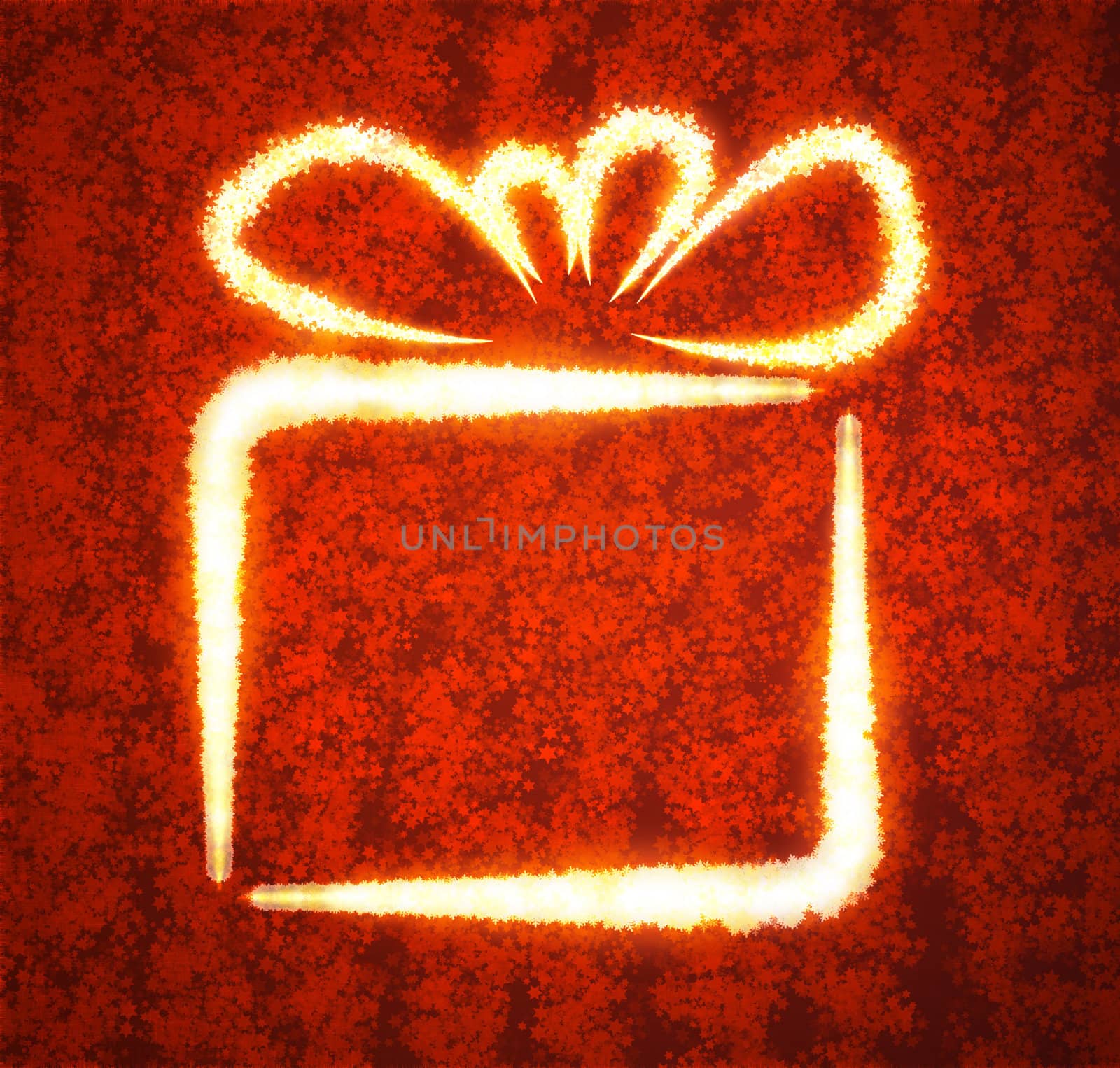 Christmas illustration with gift box on red background