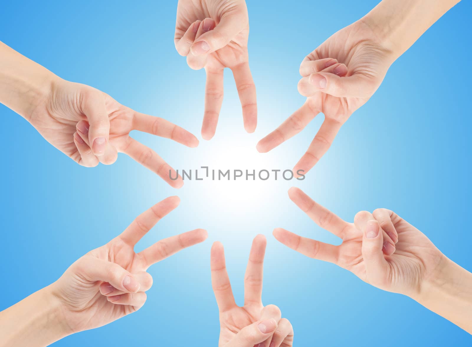 Hands of teamwork , forming the star shape