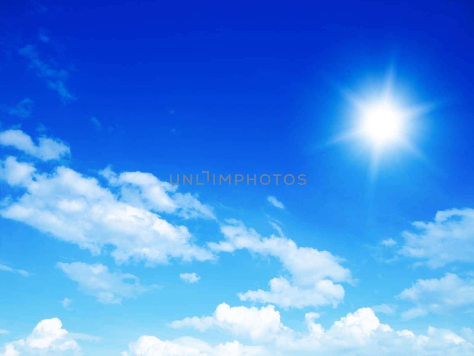 Blue sky with clouds and sun.