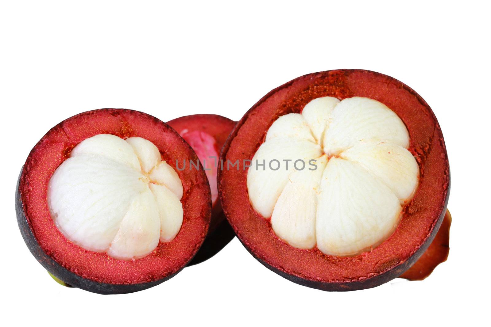 asian tropical mangosteen fruit on white background by bajita111122