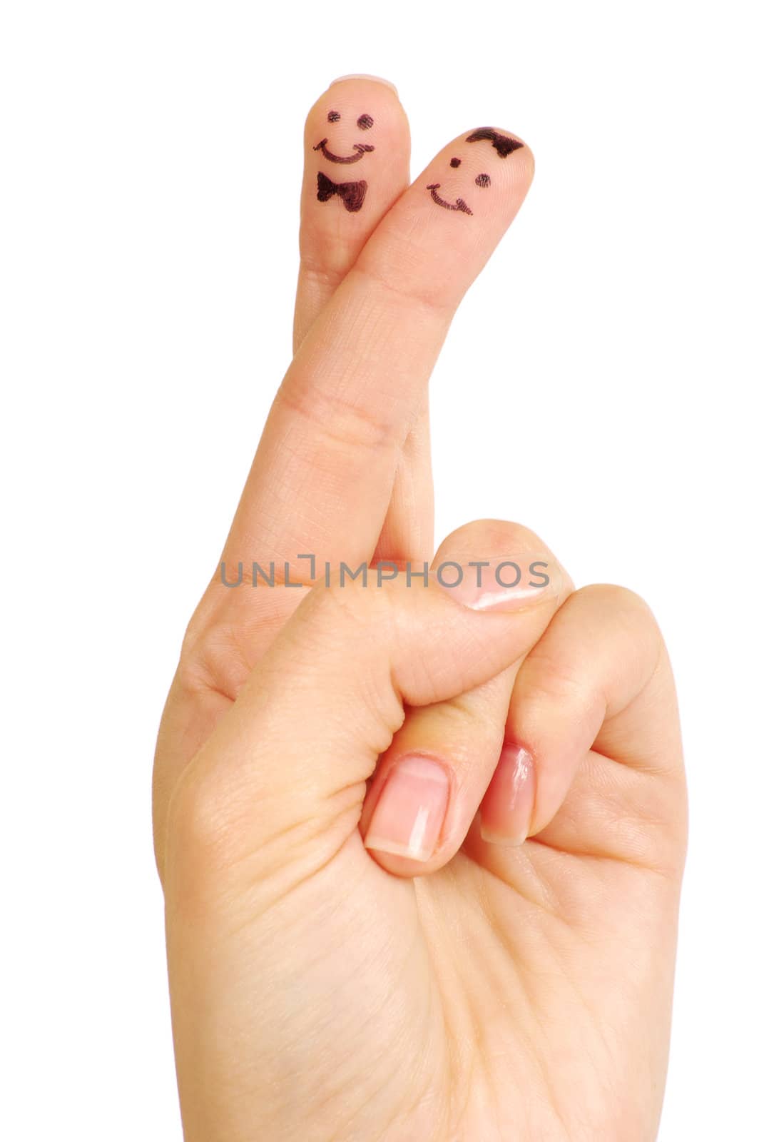 Painted couple of finger smiley isolated on white