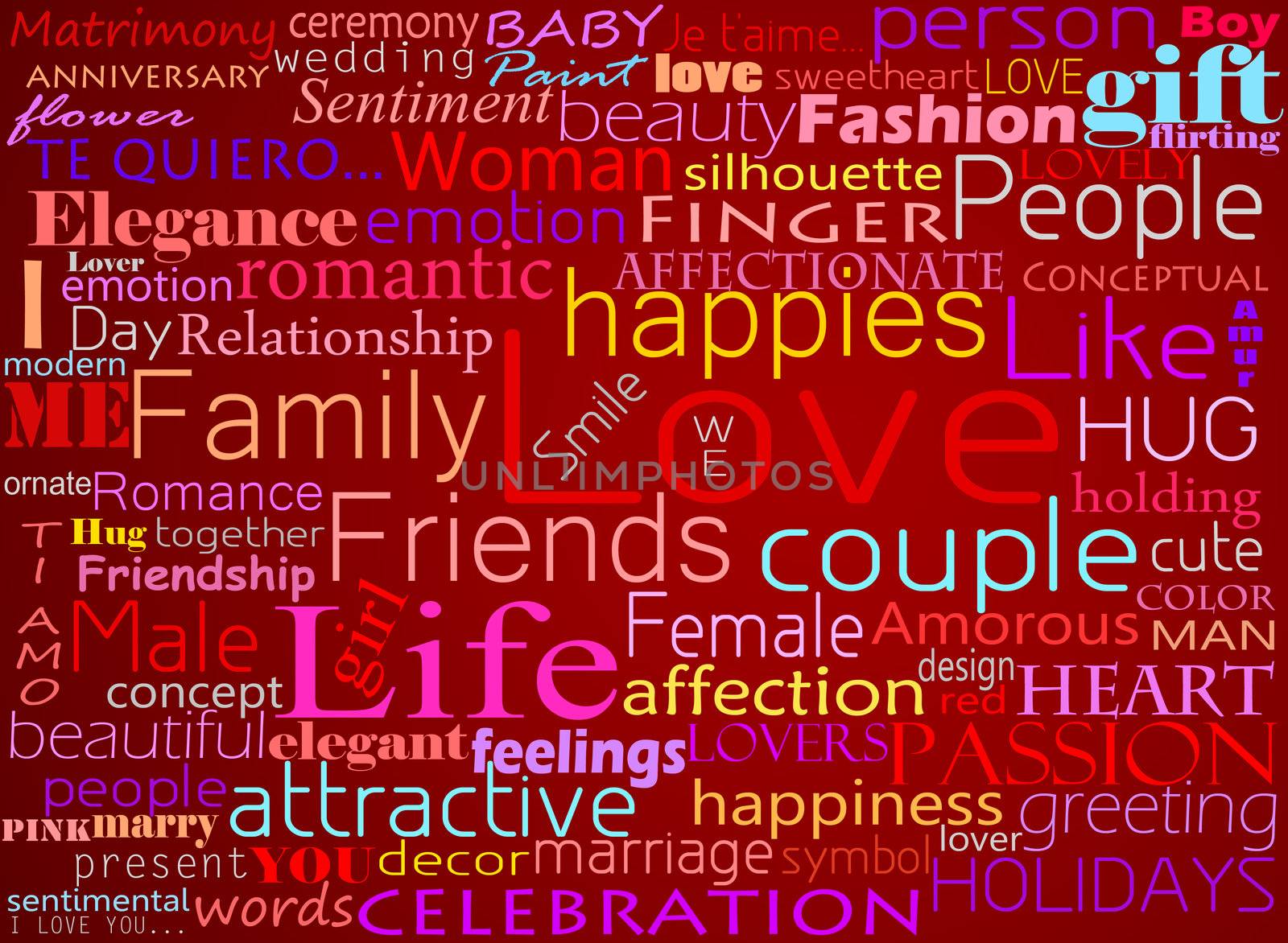 Seamless pattern made from words which relate with word love