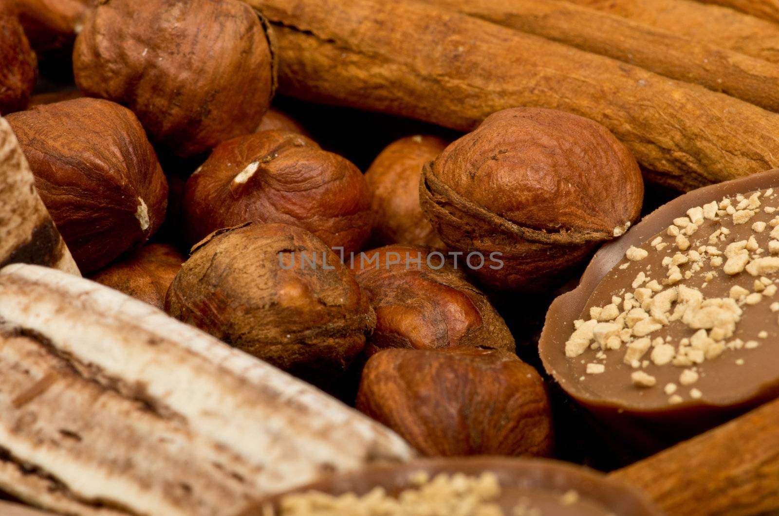 coffee beans, cinnamon and nuts