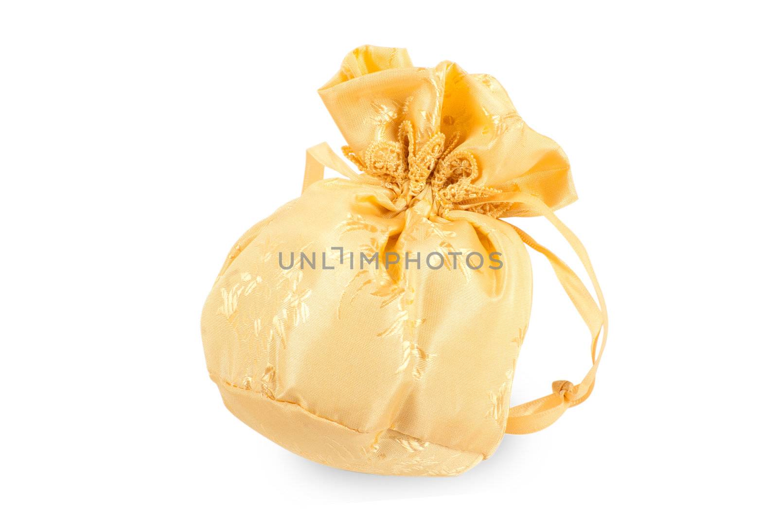 Gold christmas bag with present