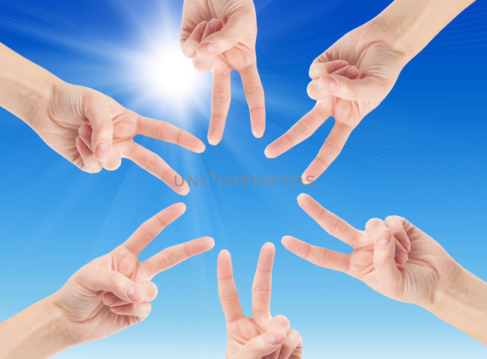 Hands of teamwork , forming the star shape