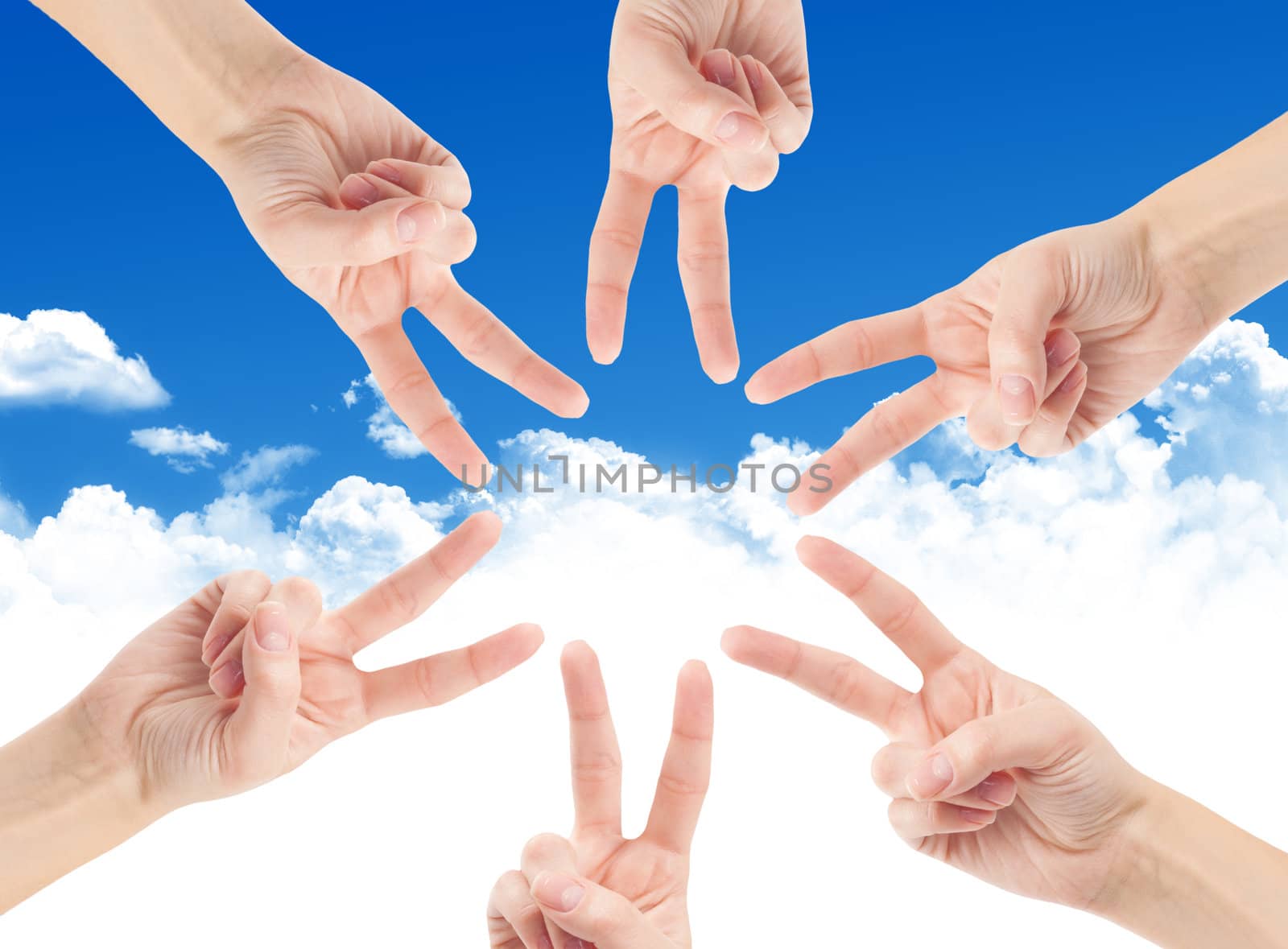 Hands of teamwork , forming the star shape