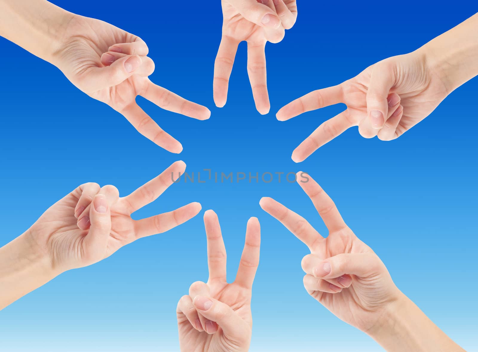 Hands of teamwork , forming the star shape