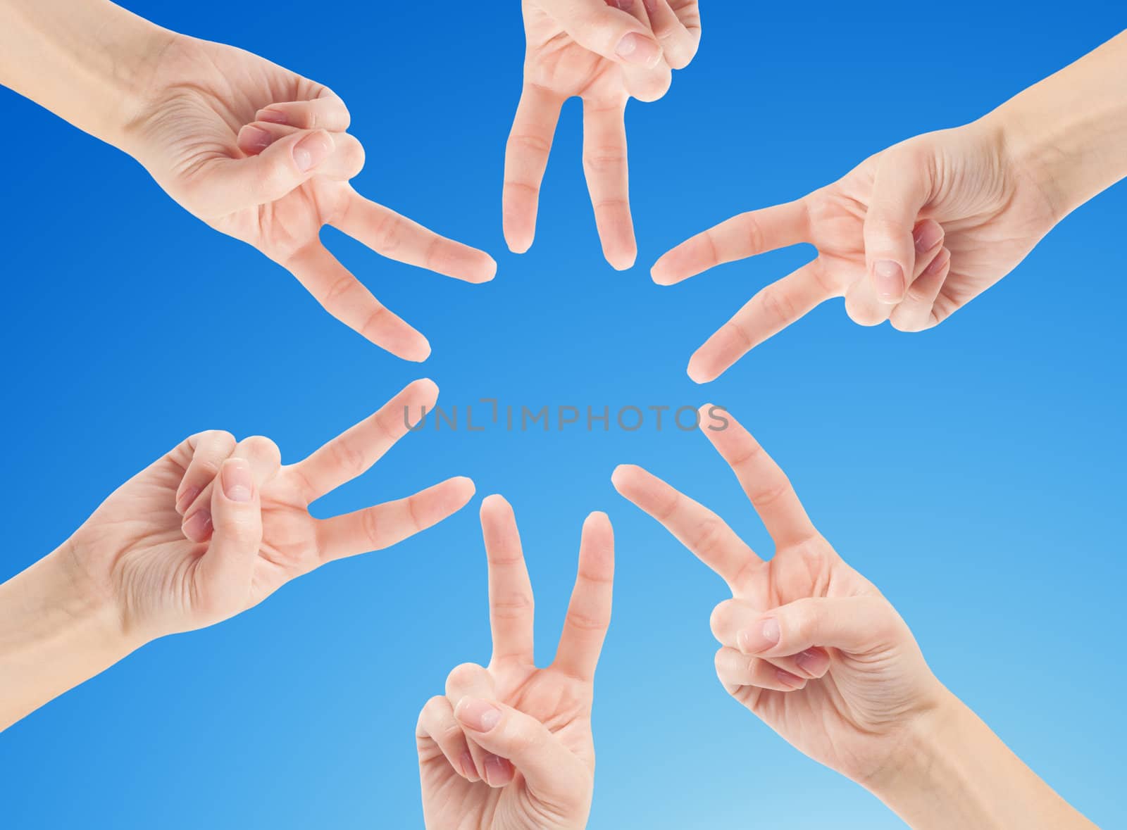 Hands of teamwork , forming the star shape