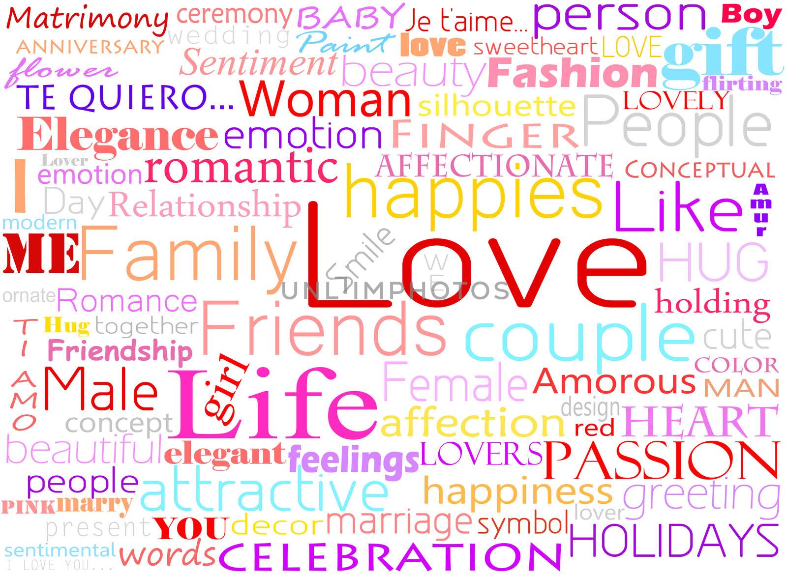Seamless pattern made from words which relate with word love