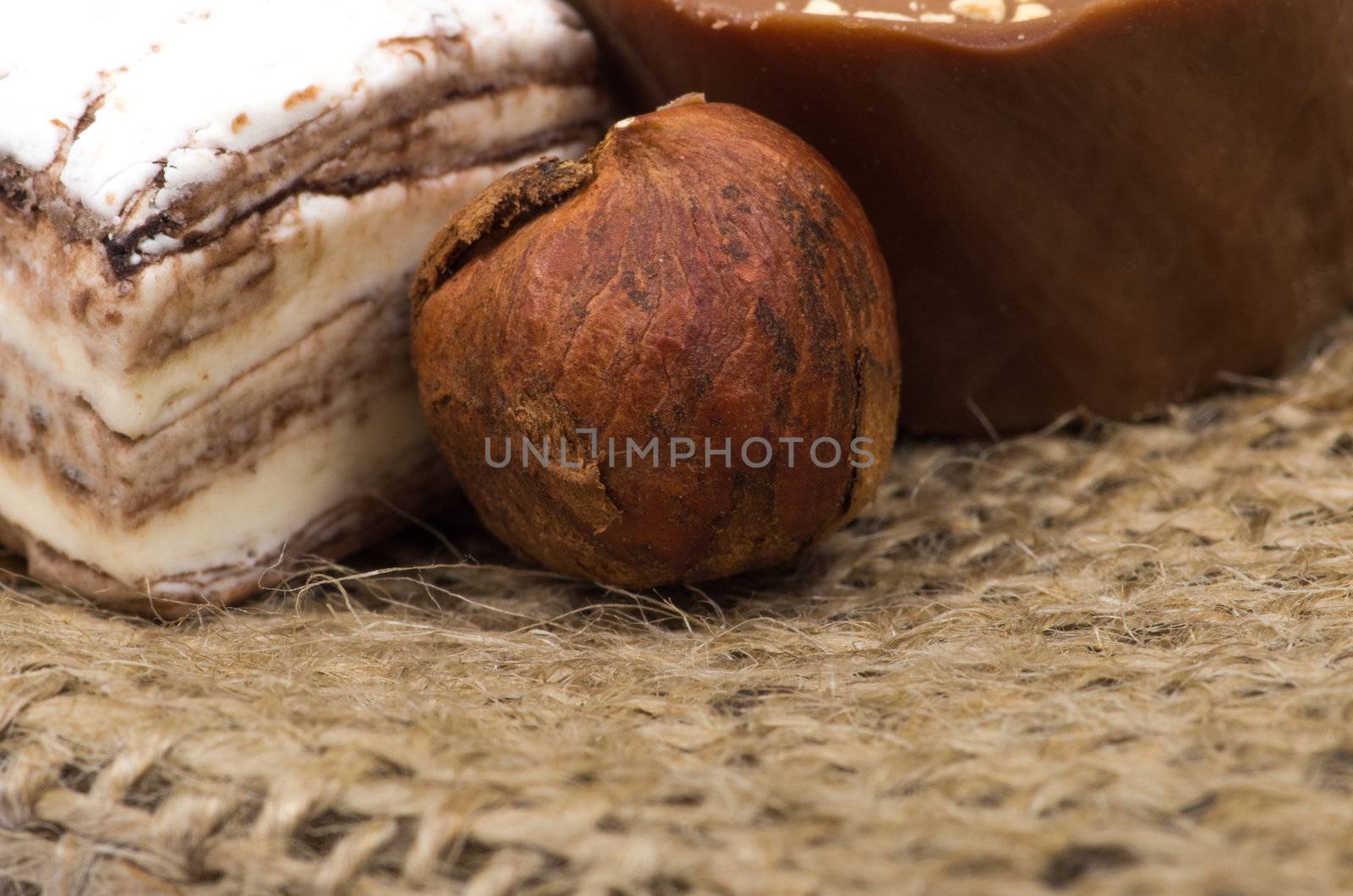 Nuts and sweet on burlap