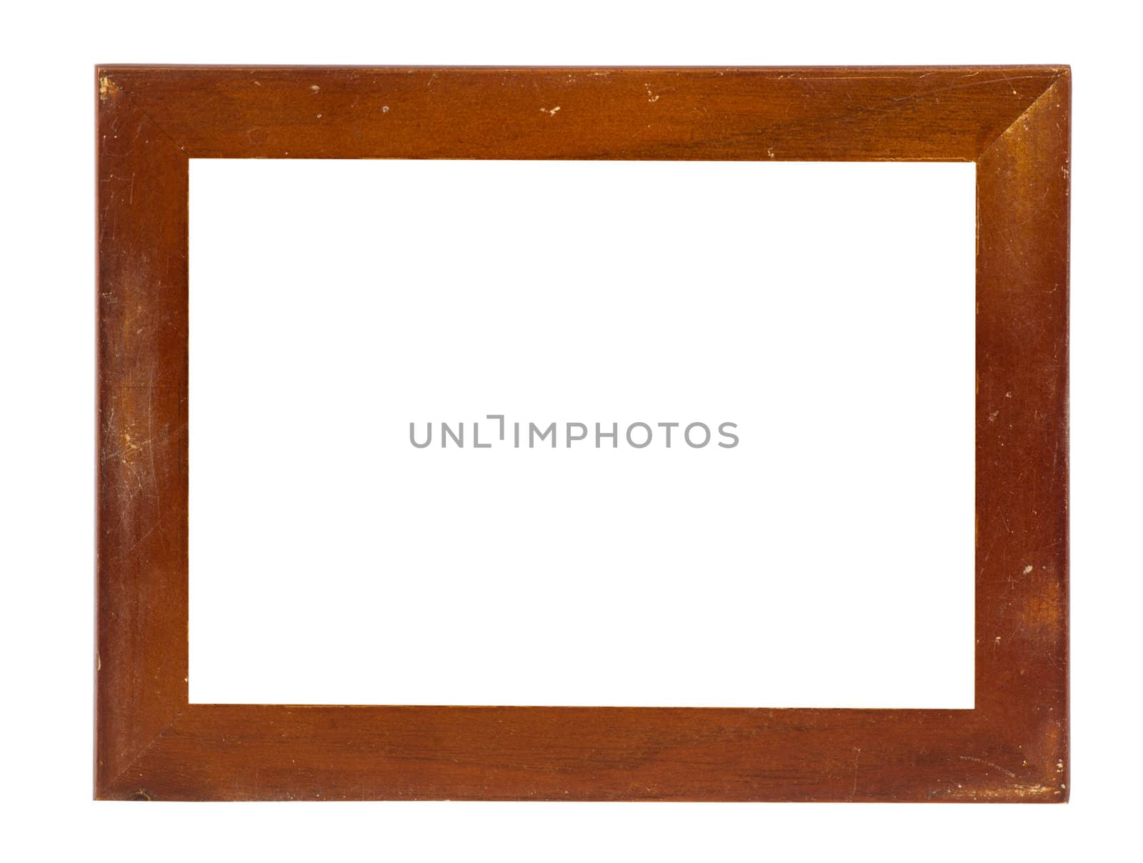 Vintage picture frame, wood plated, white background, clipping path included