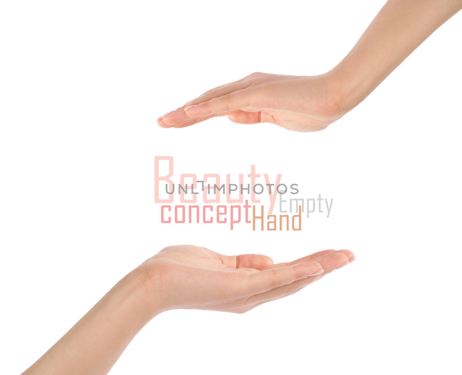 Close-up of beautiful woman's hand, palm up. Isolated on white background