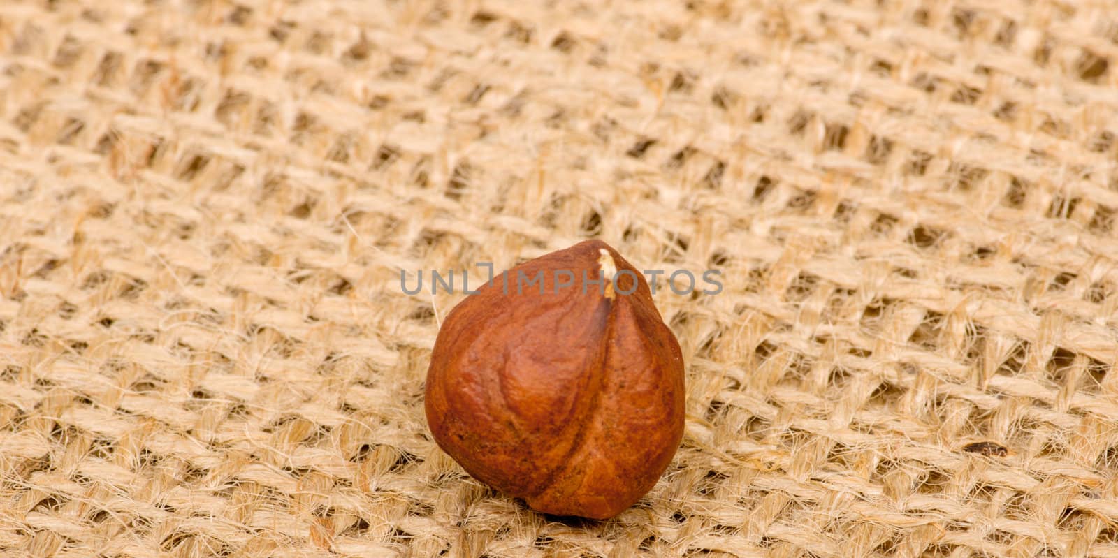 Hazelnuts on burlap background