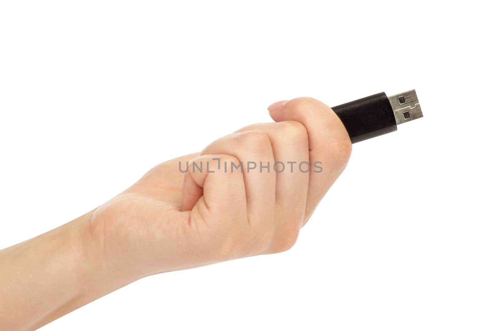 hand with an USB flash isolated over white