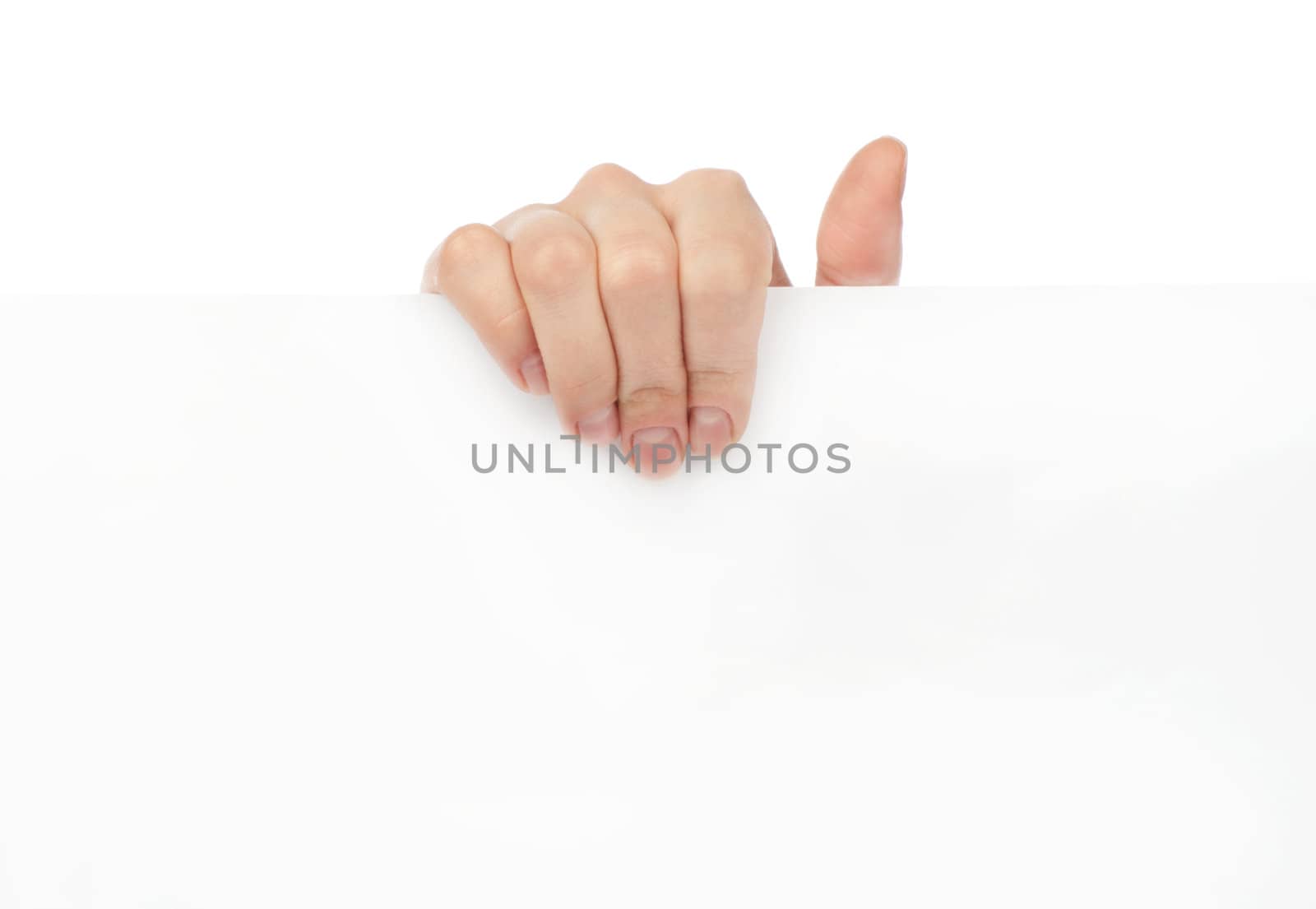 Advertising: Hand holding white empty paper