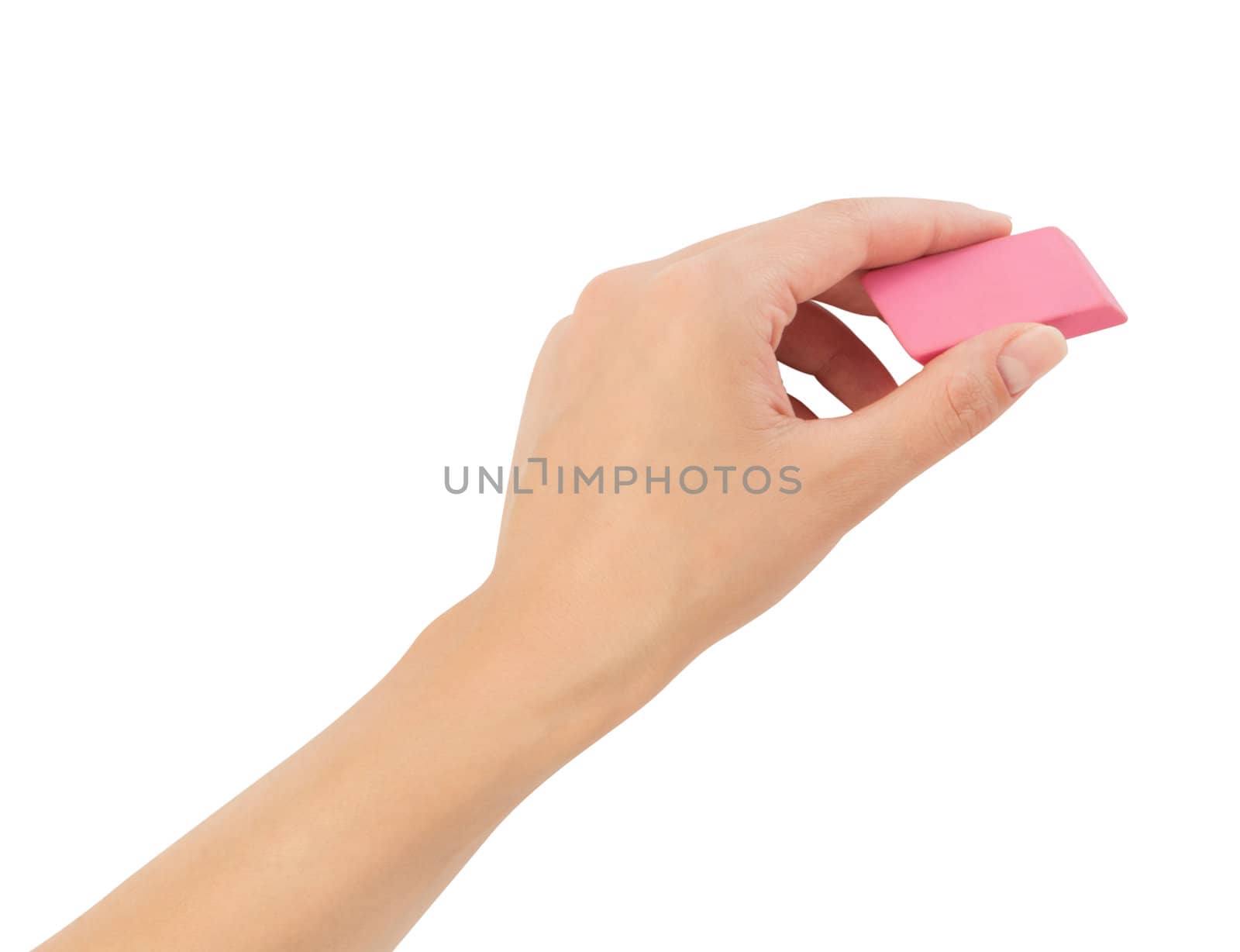 human hands with erase rubber