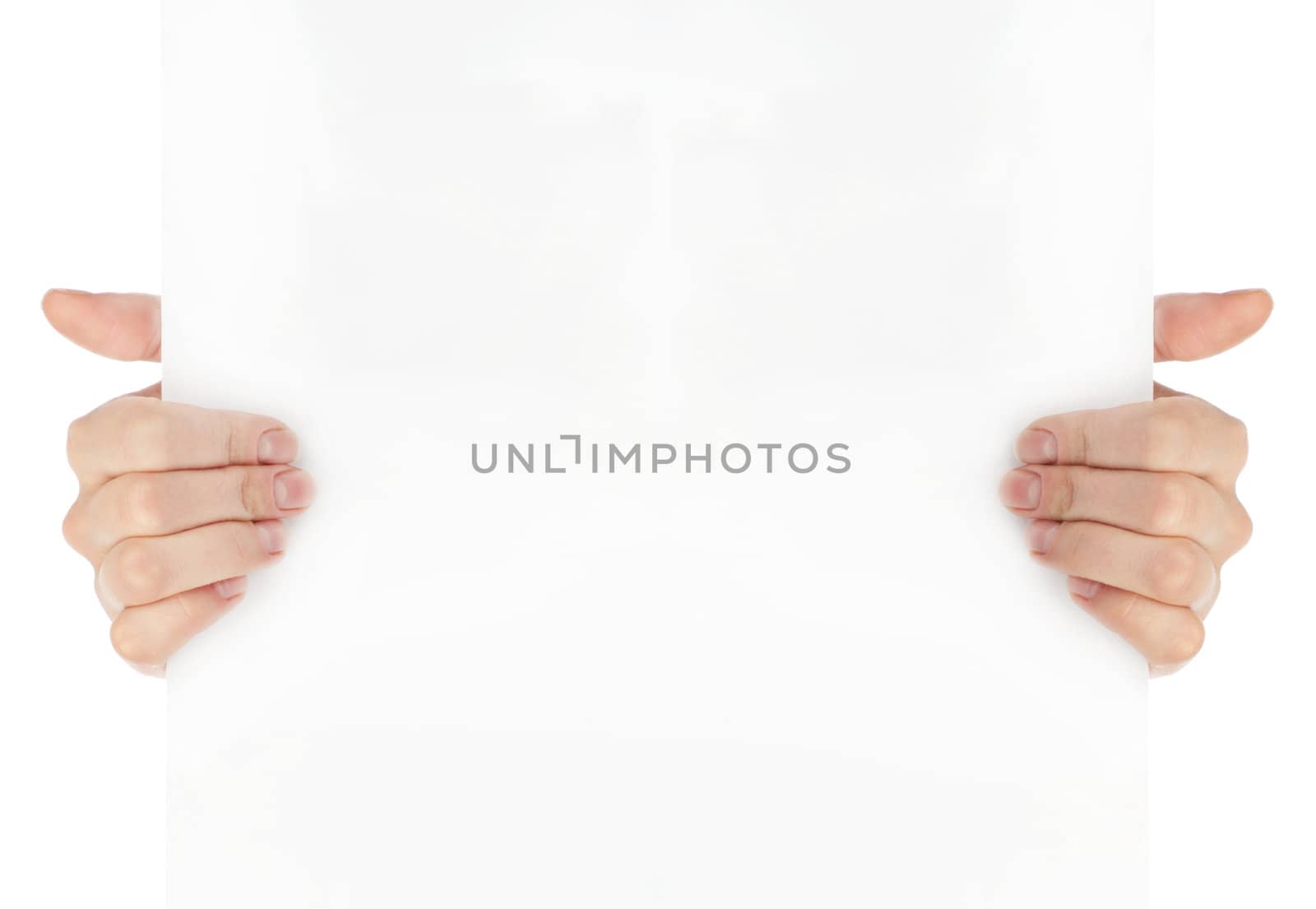 Advertising: Hand holding white empty paper