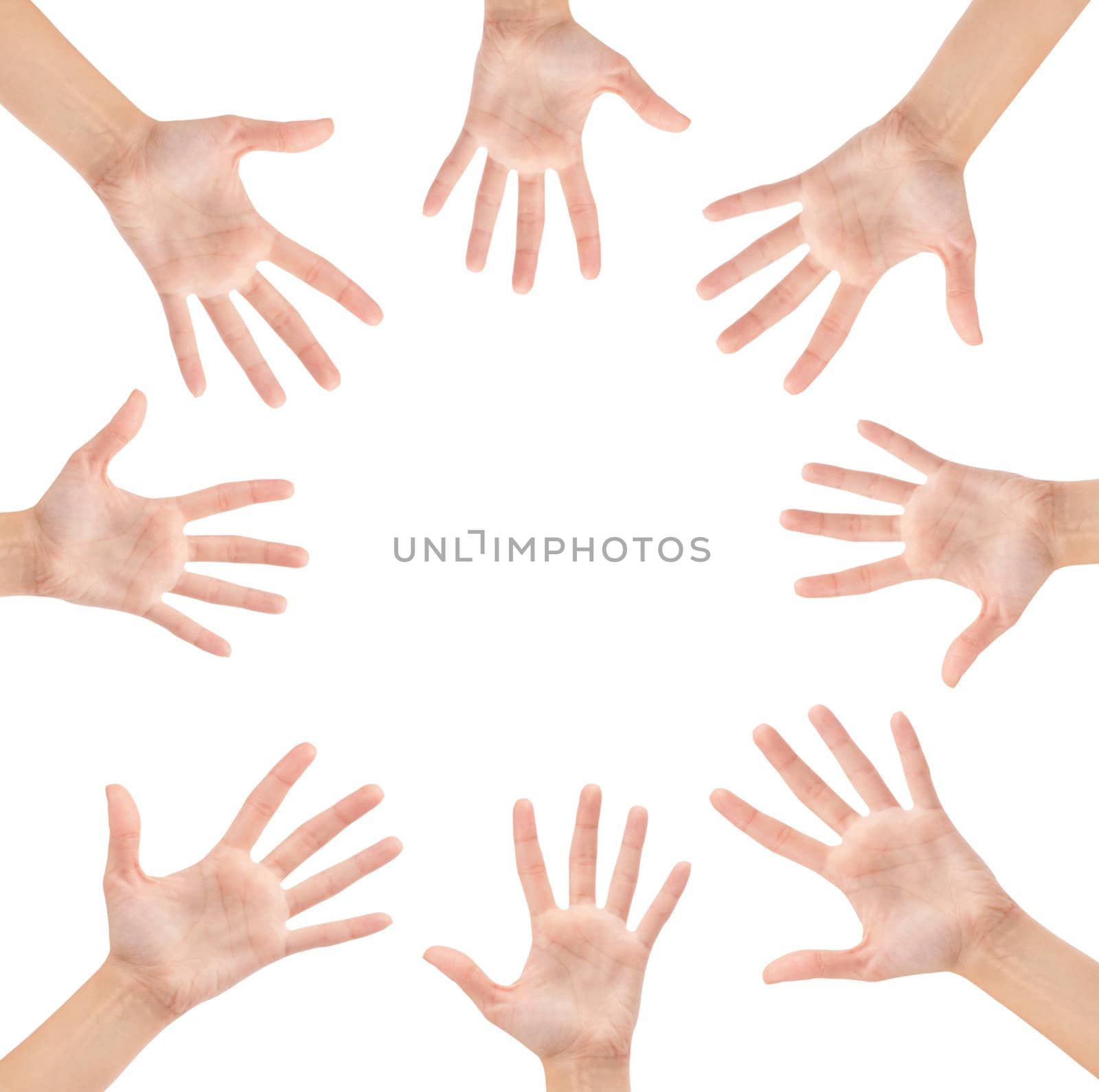 Circle made of hands isolated on white background