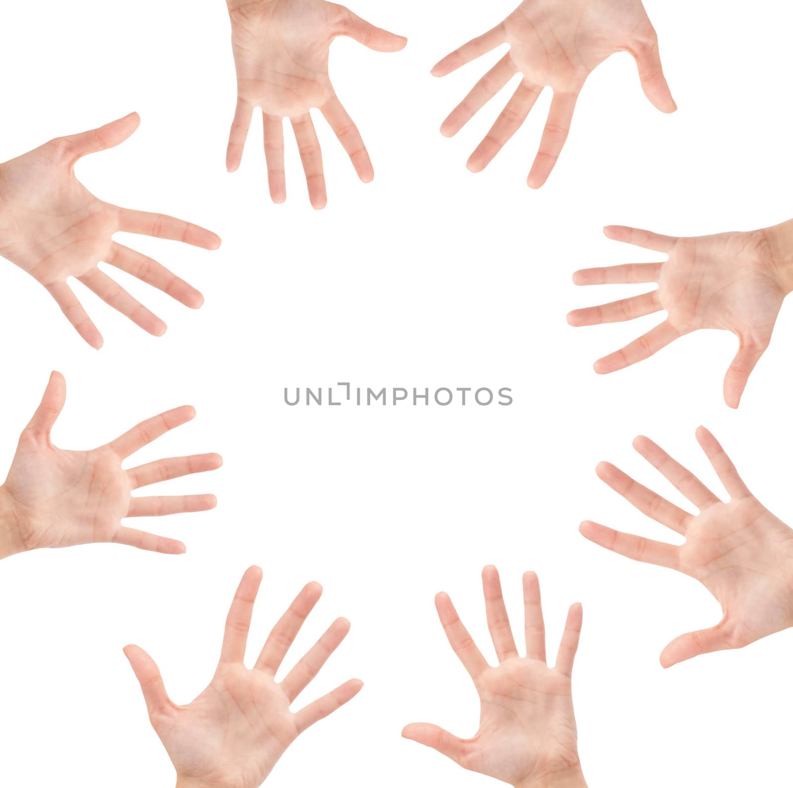 Circle made of hands isolated on white background