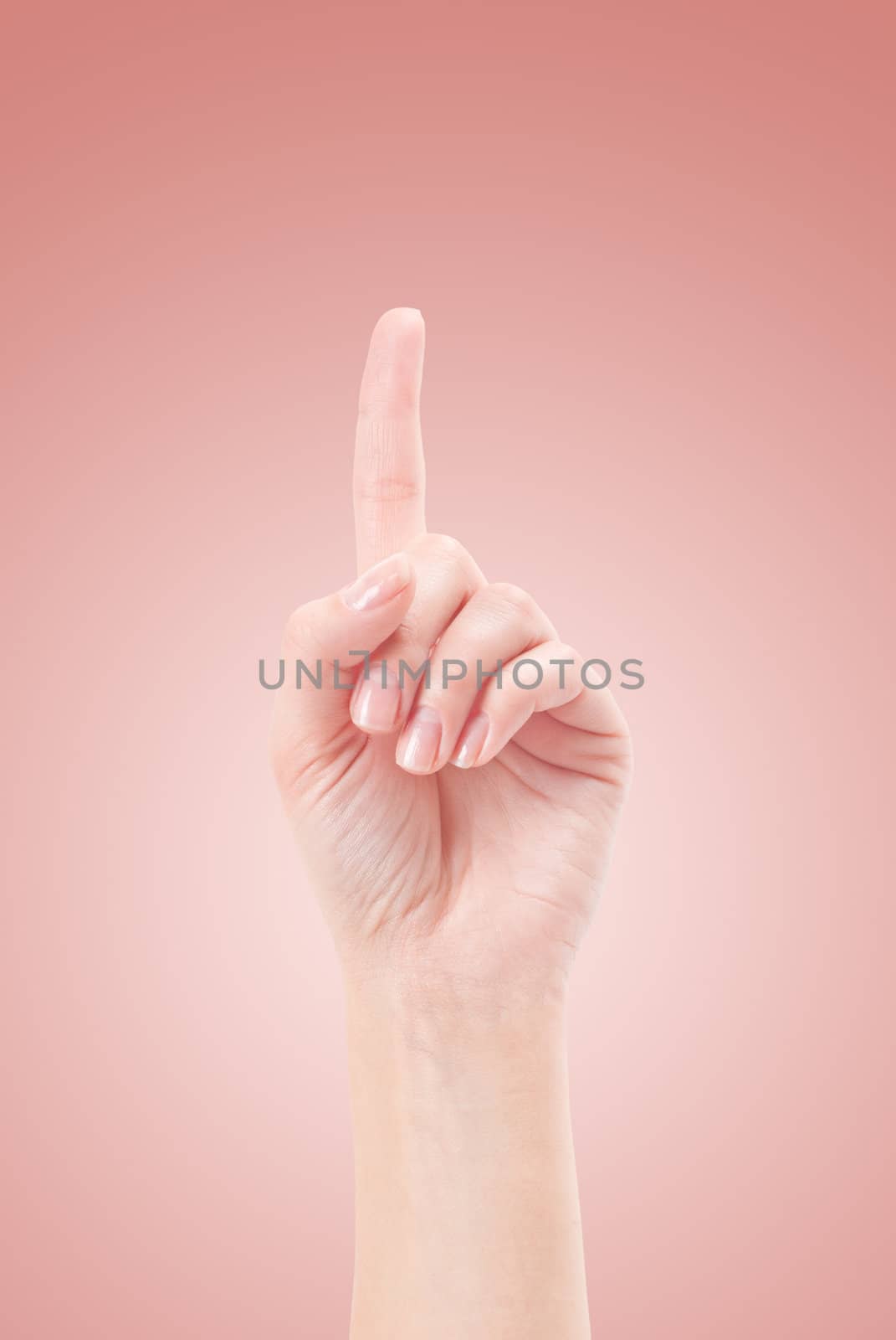 Hand with index finger, isolated on a beautiful background