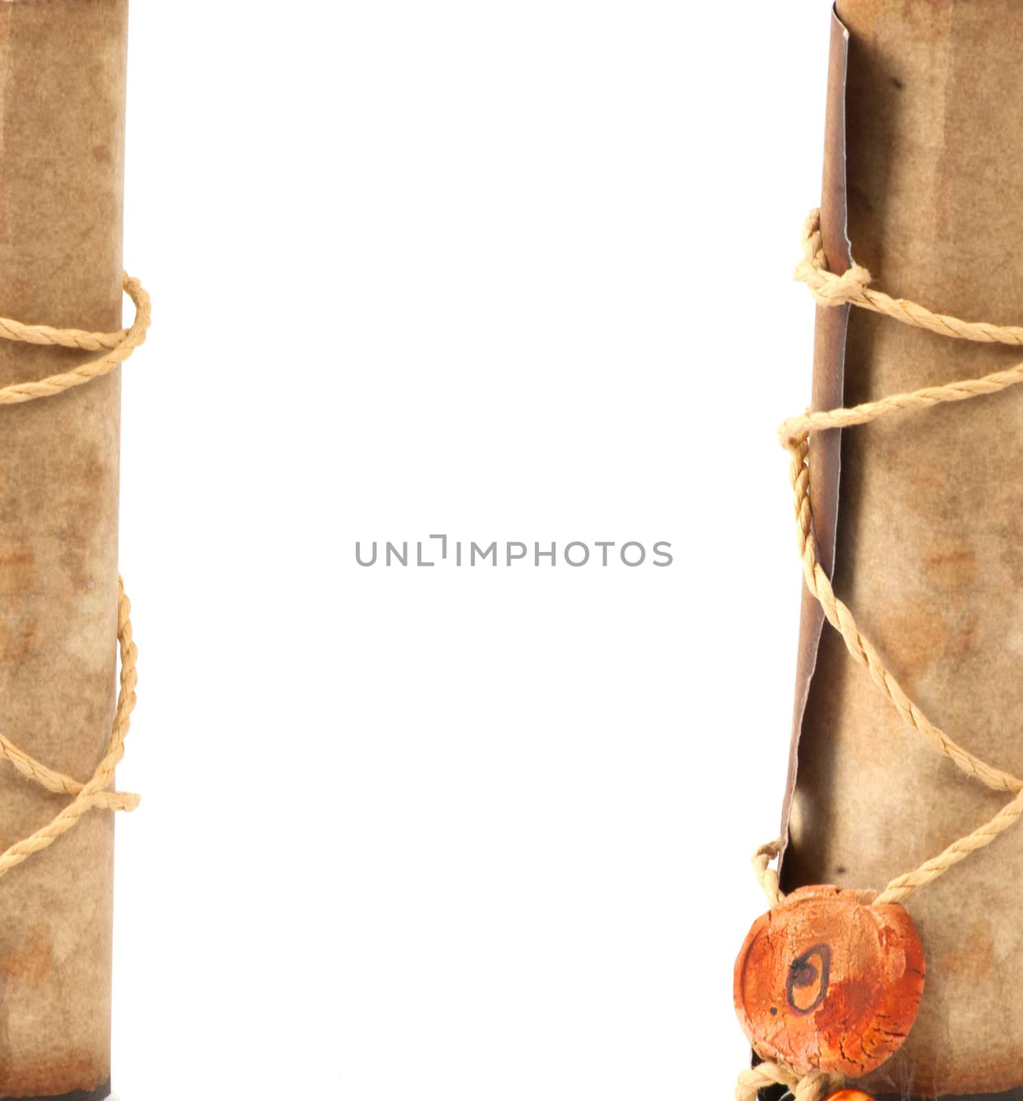 old rolled paper isolated on a white