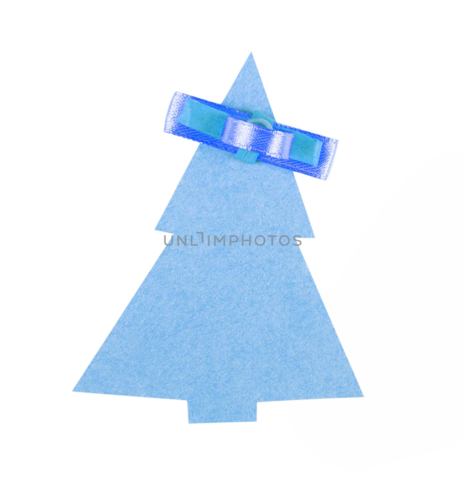 christmas tree made of old paper with a small bow and space for Your text