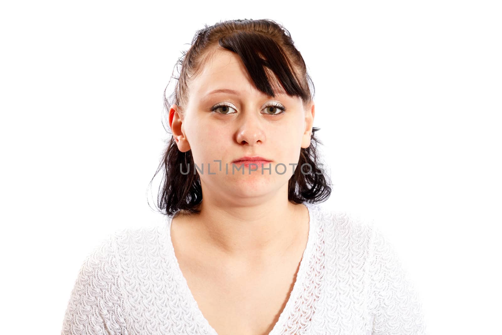 serious woman portrait on white background