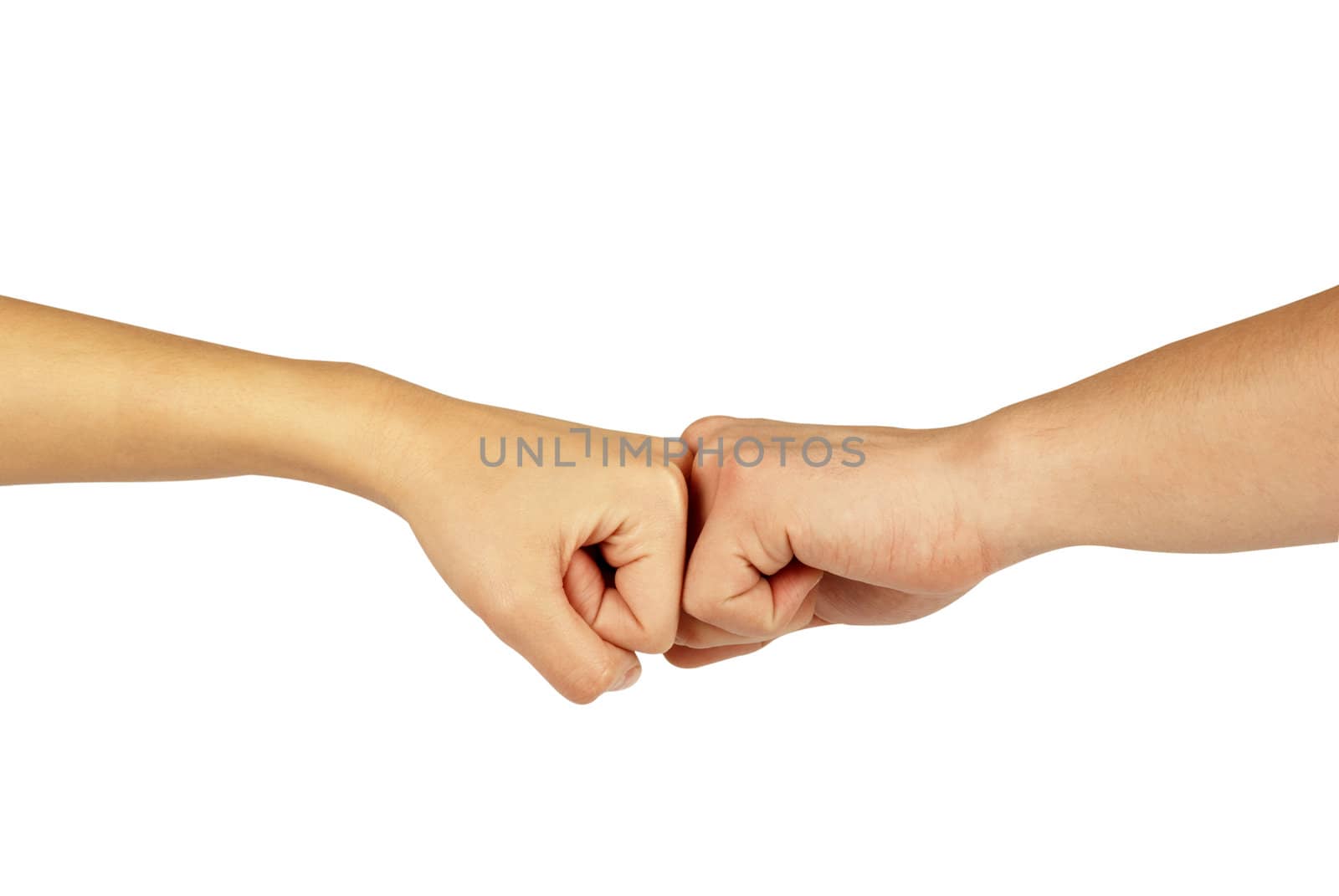 Two hands: man and woman, isolated on white