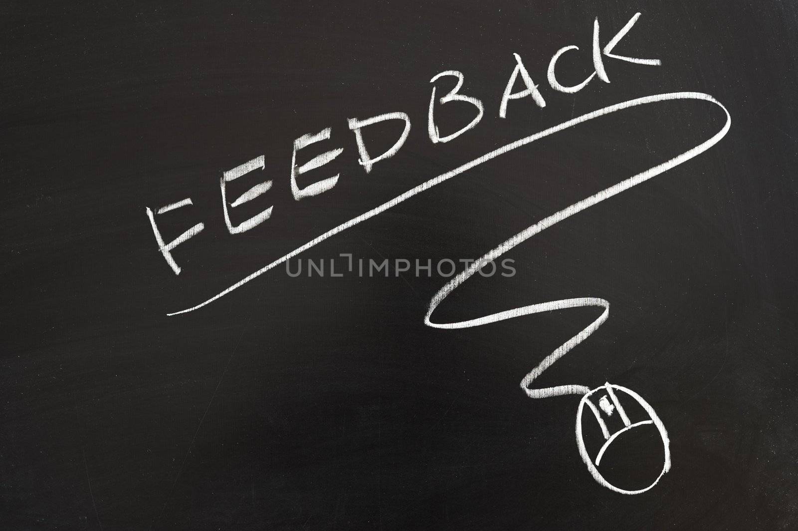 Feedback word and mouse symbol drawn on the blackboard