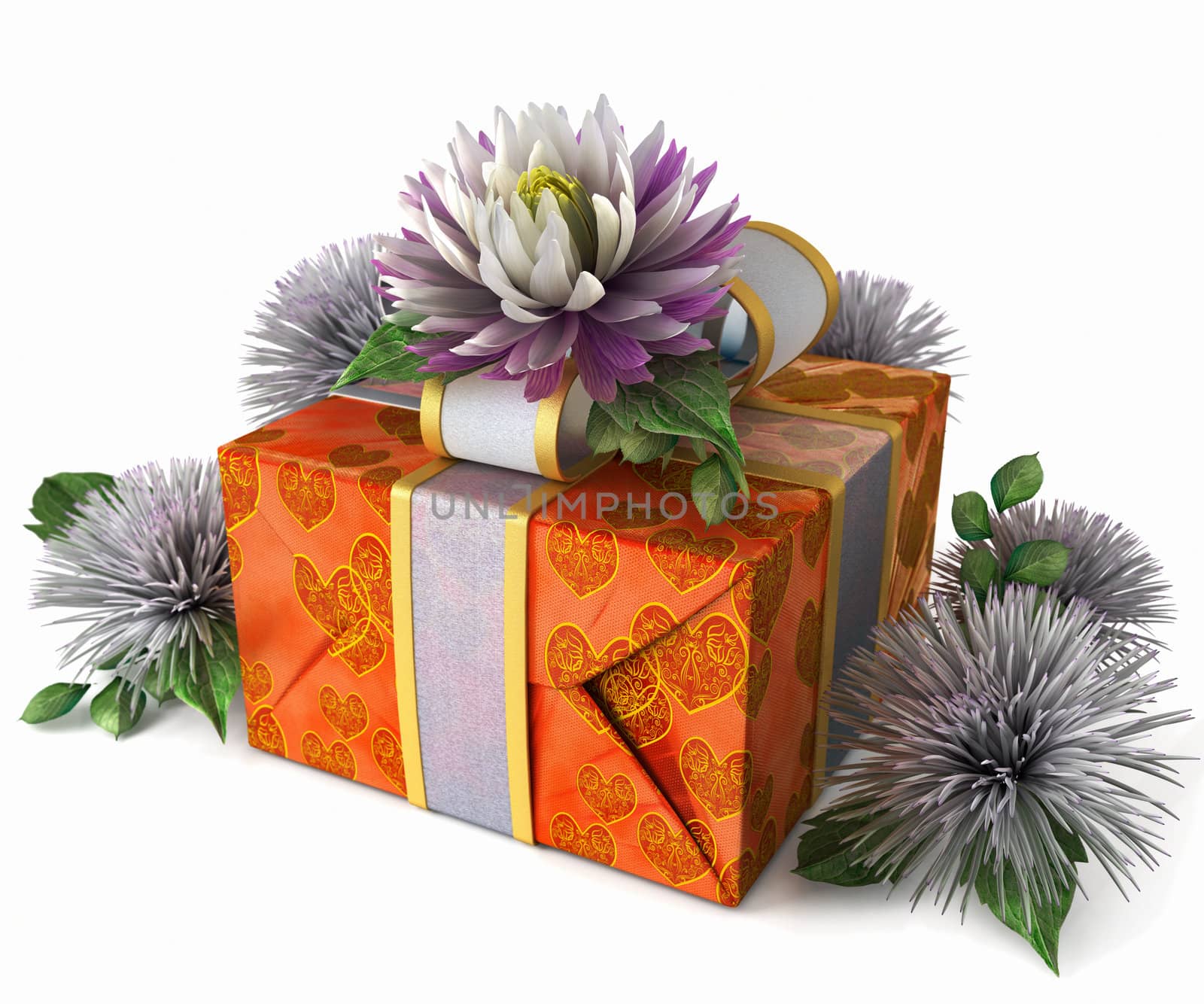 holiday flowers with gift box on isolate white by denisgo