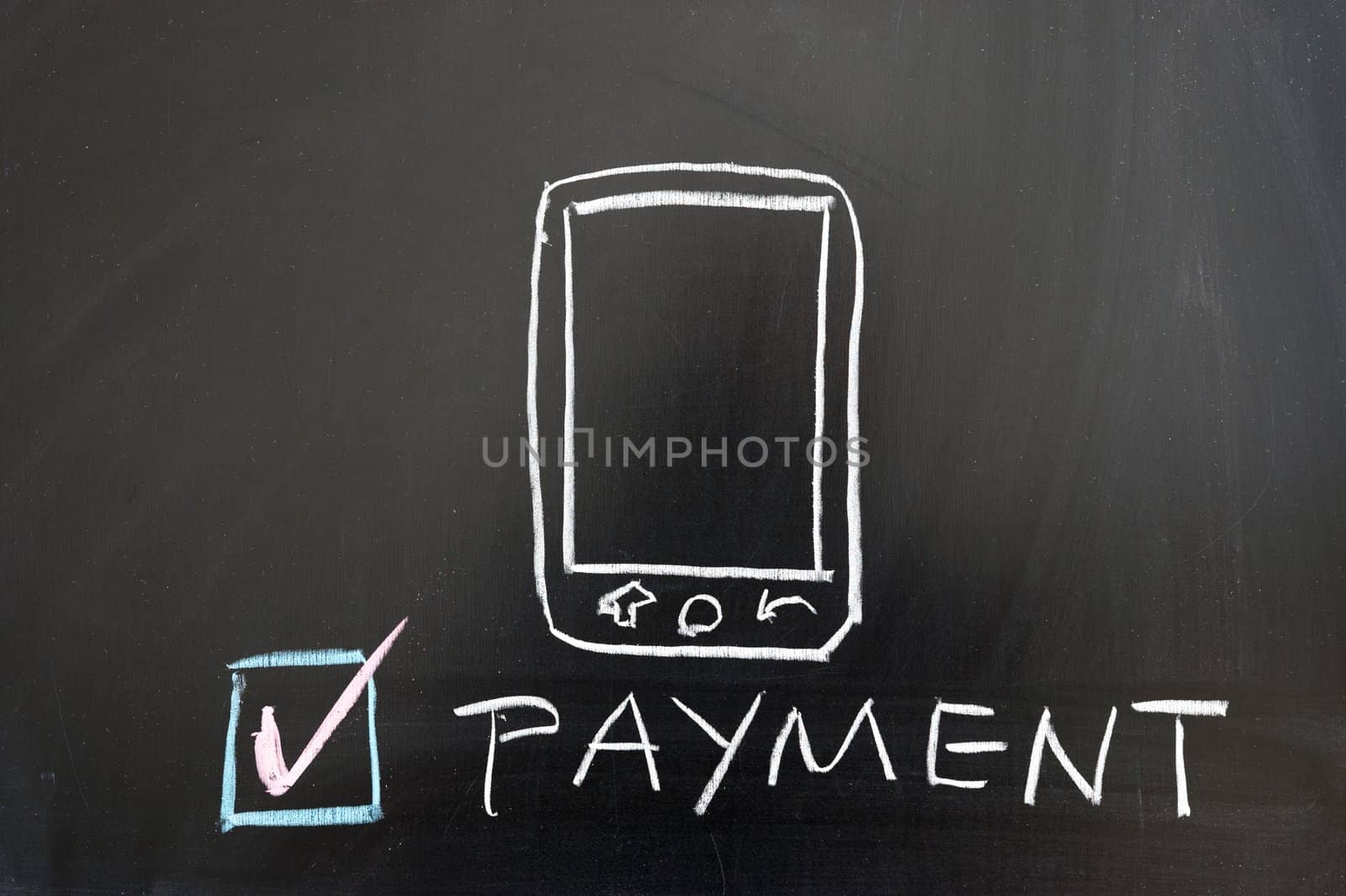 Payment by mobile concept drawing on the blackboard