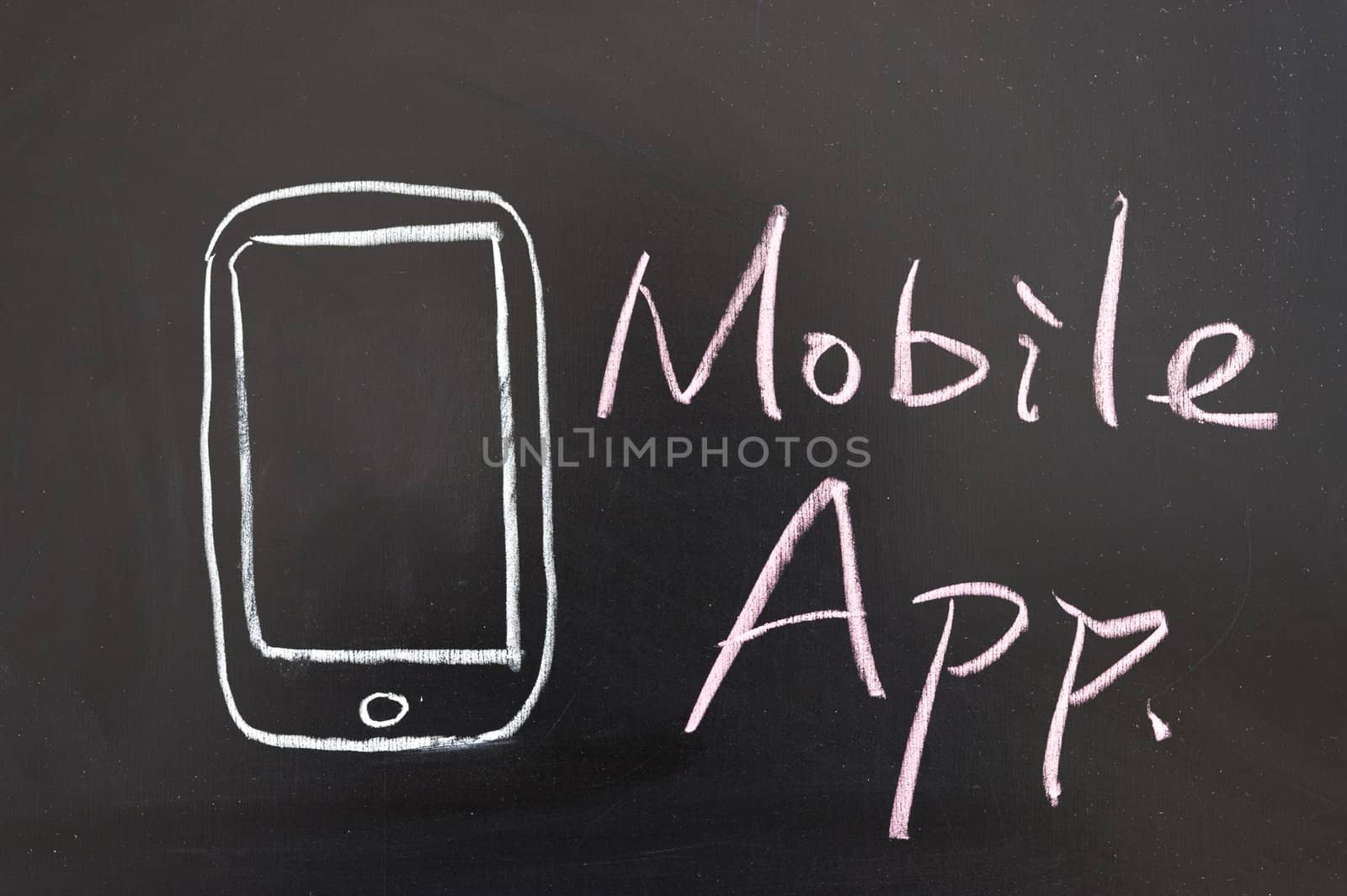 Mobile app concept drawing drawn on the blackboard