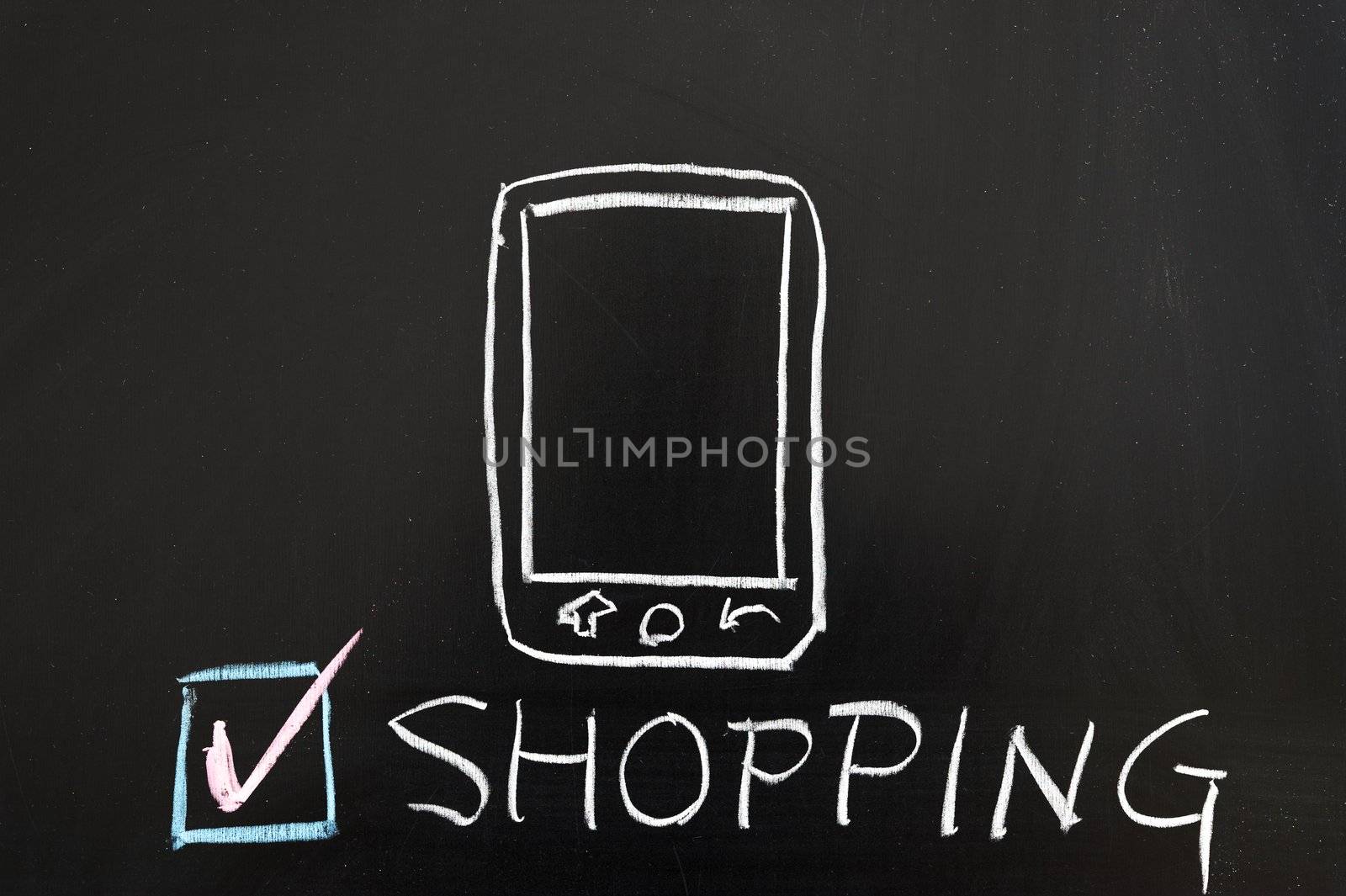 Mobile shopping concept drawing on the blackboard