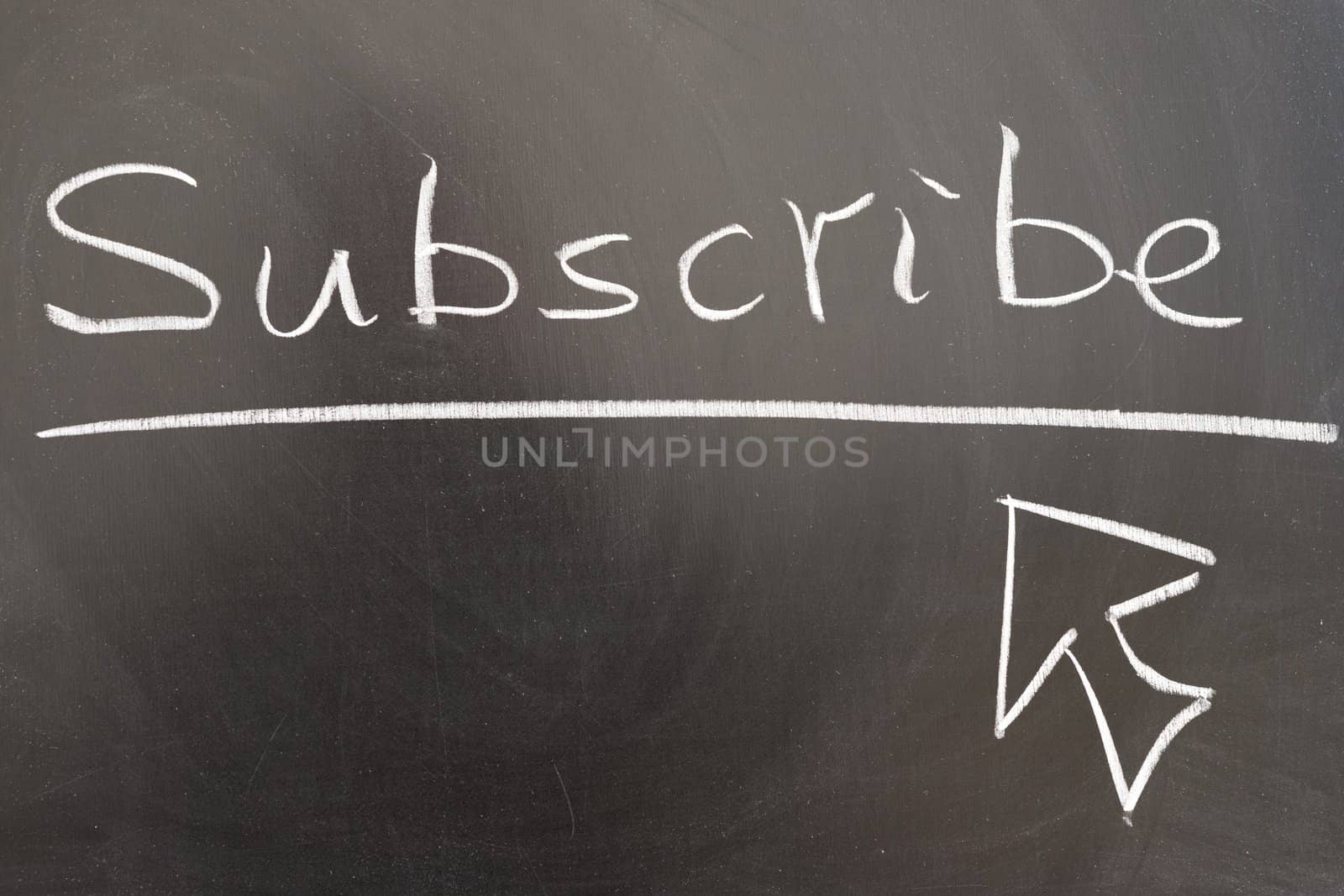 Subscribe and mouse pointer drawn on chalkboard
