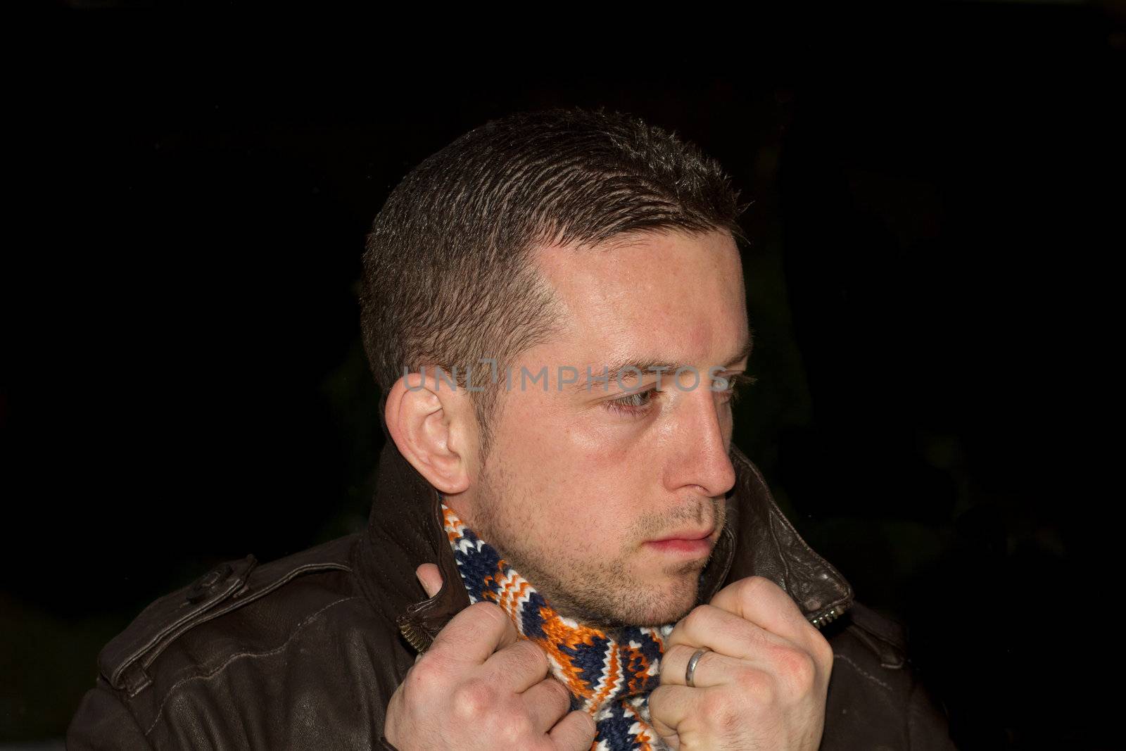 winter portrait of a man looking away