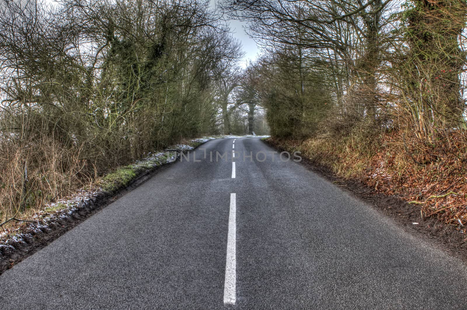rural road in the countryside on a cold winters day