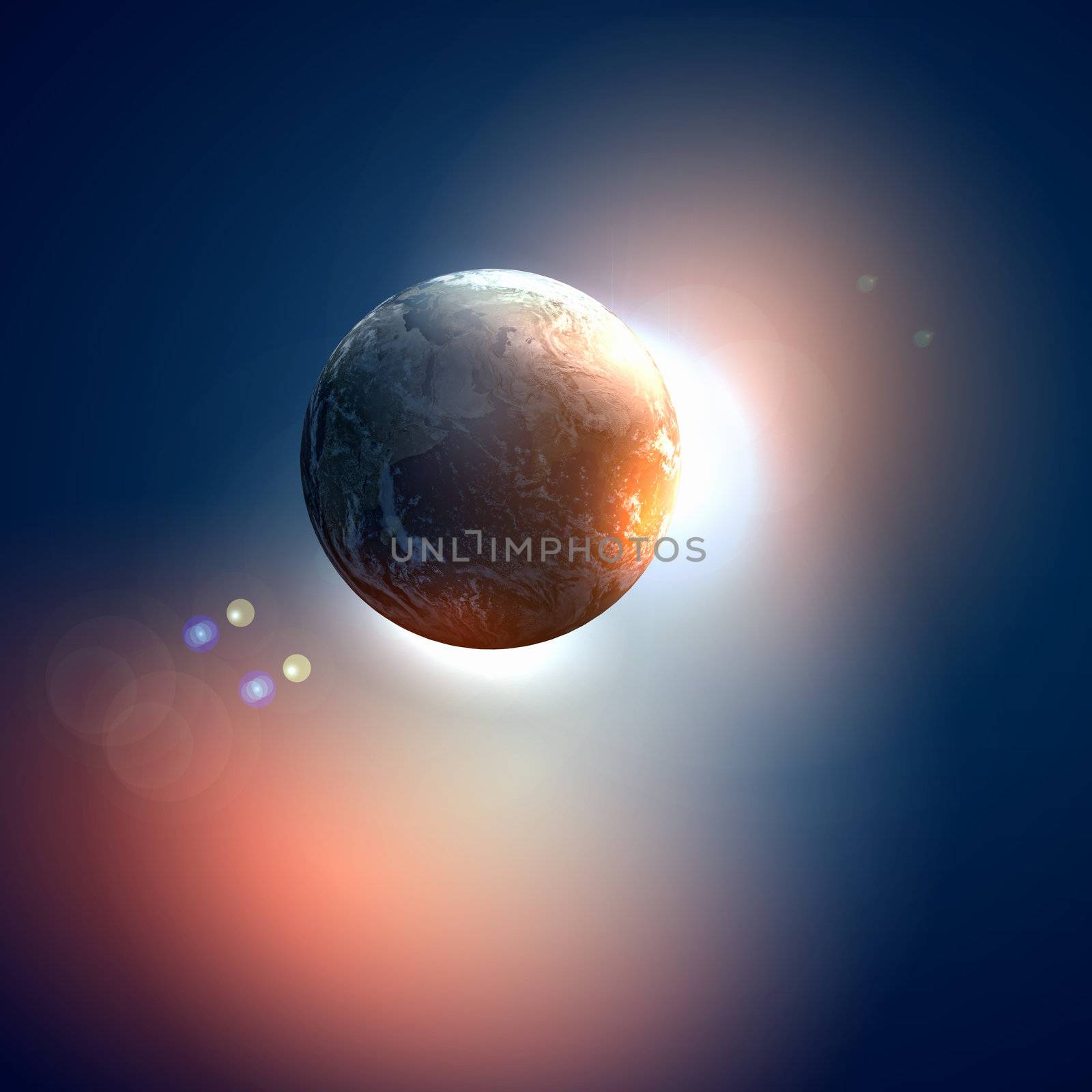 Image of earth planet in space against illustration background