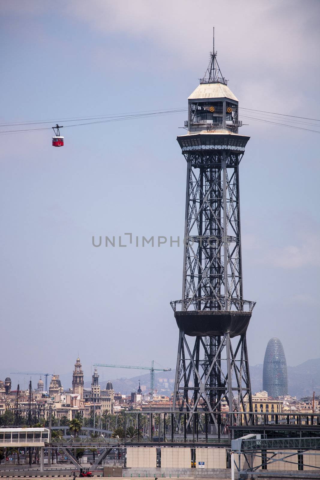 Montjuic Cable Car tower, Barcelona port, Spain