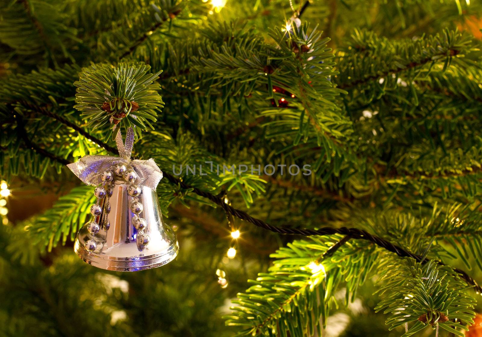 christmas bell hanging on the christmas tree