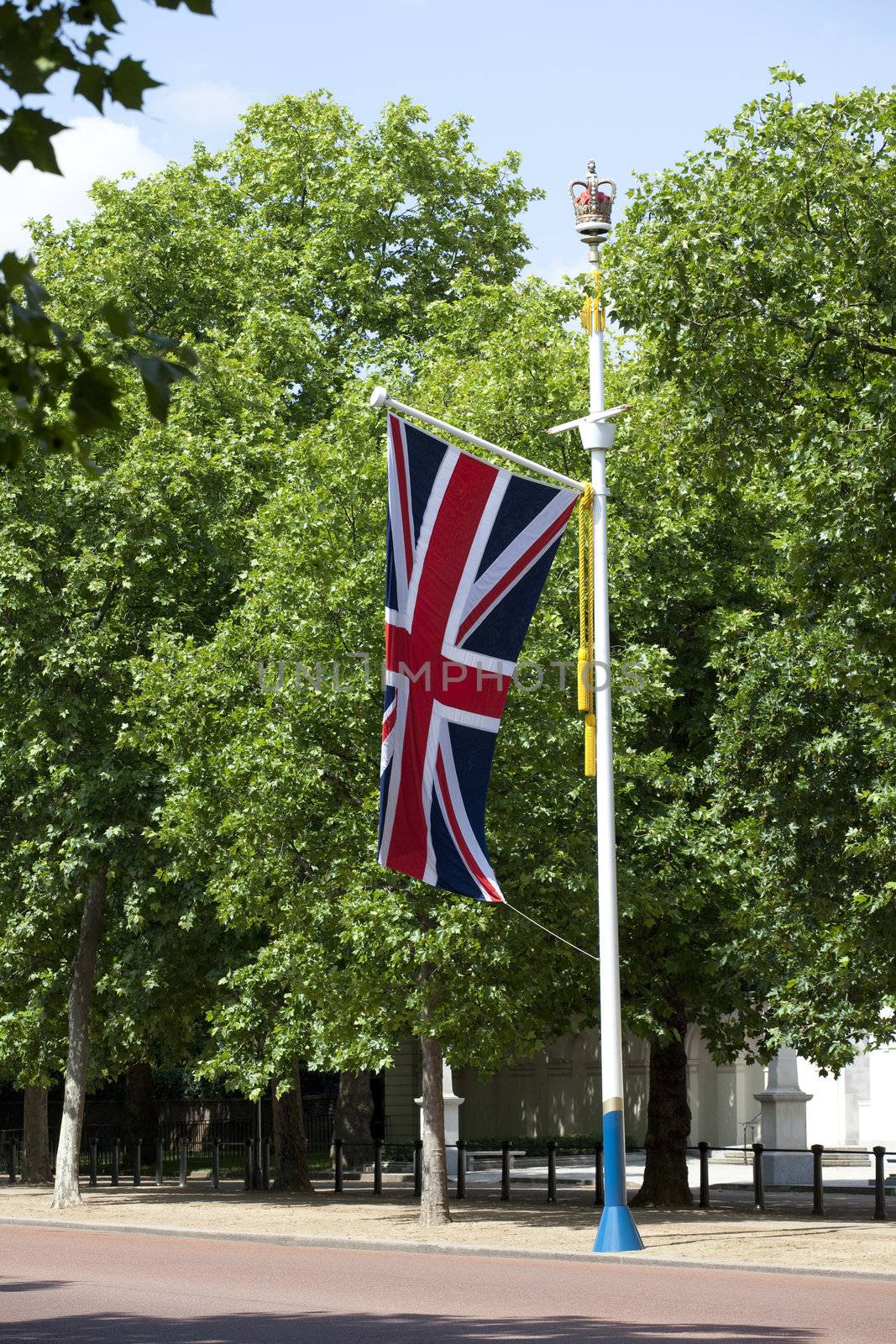 Flagpole with british flag in London