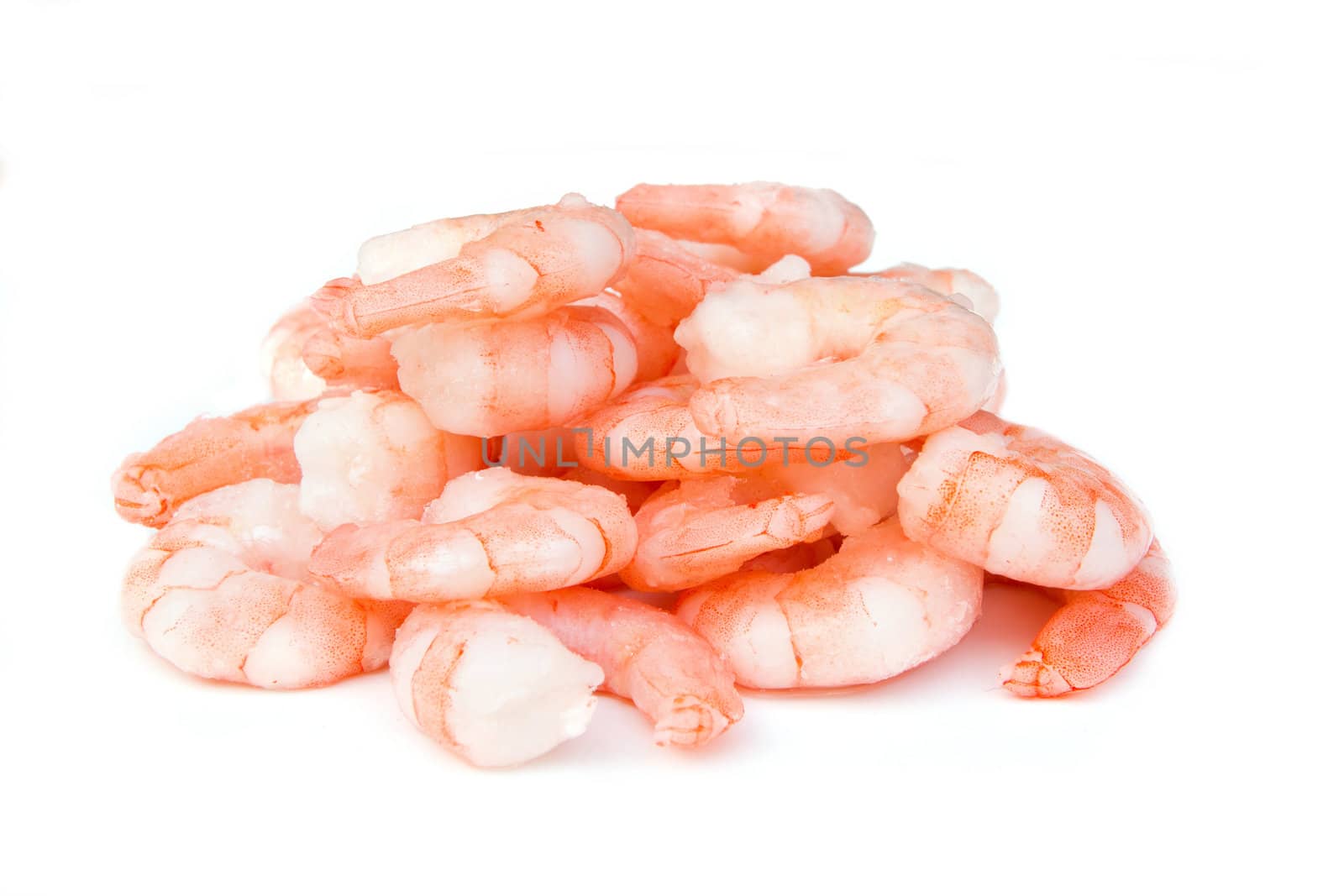 Pile of prawns on white