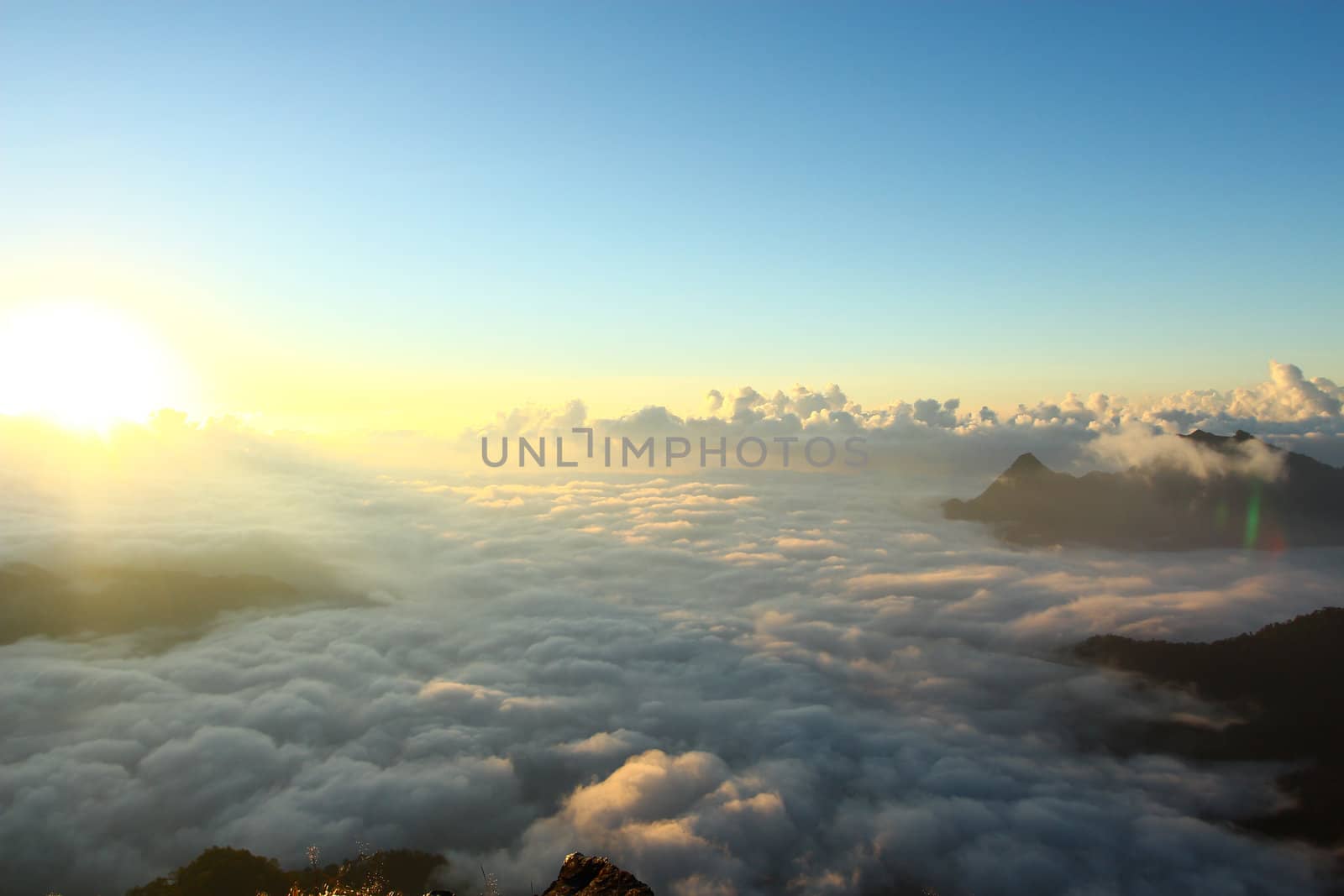 Sunrise scene with the peak and cloudscape at Phu chi fa in Chia by bajita111122