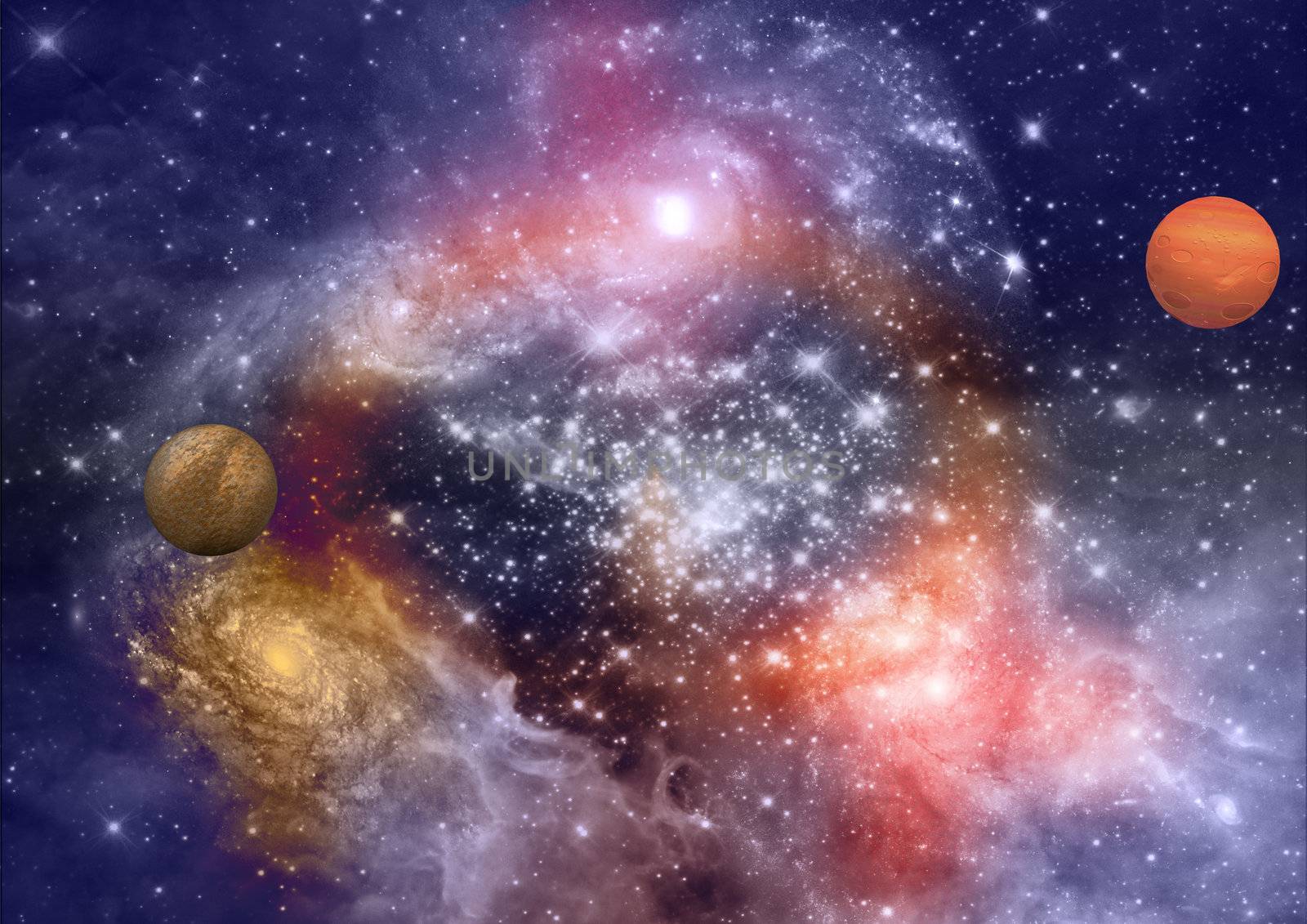 far-out planets in a space against stars