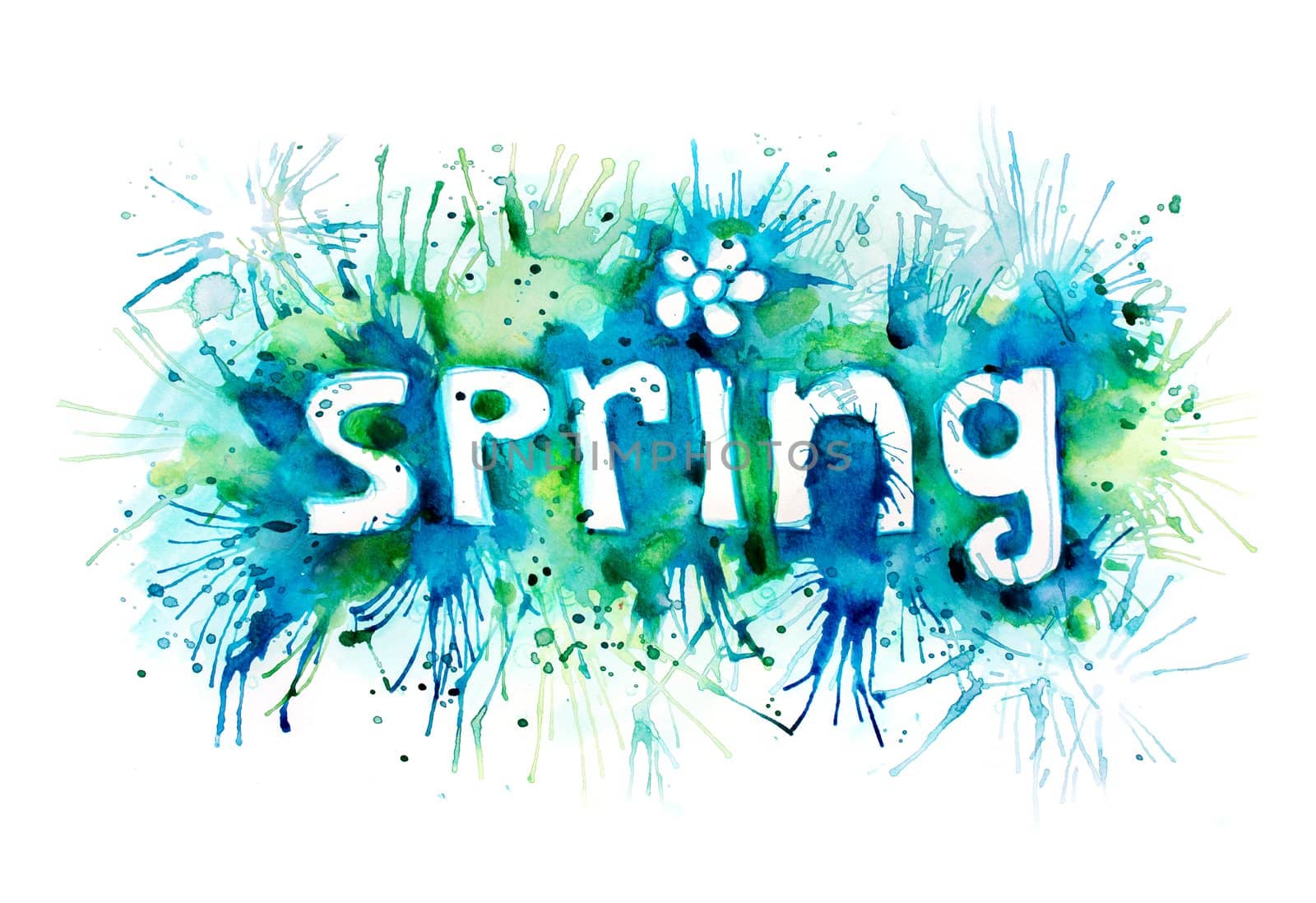The word spring painted watercolor paint on paper