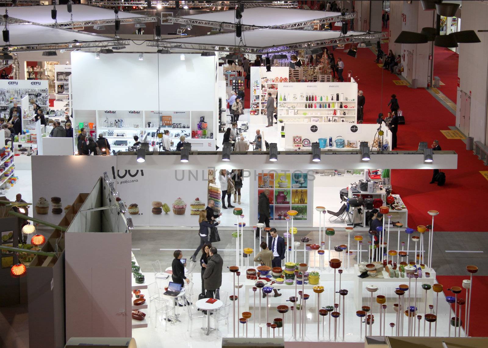 Panoramic view of people visiting Macef, International Home Show Exhibition dedicated to interior design, home luxury and furniture innovation in Milan, Italy.