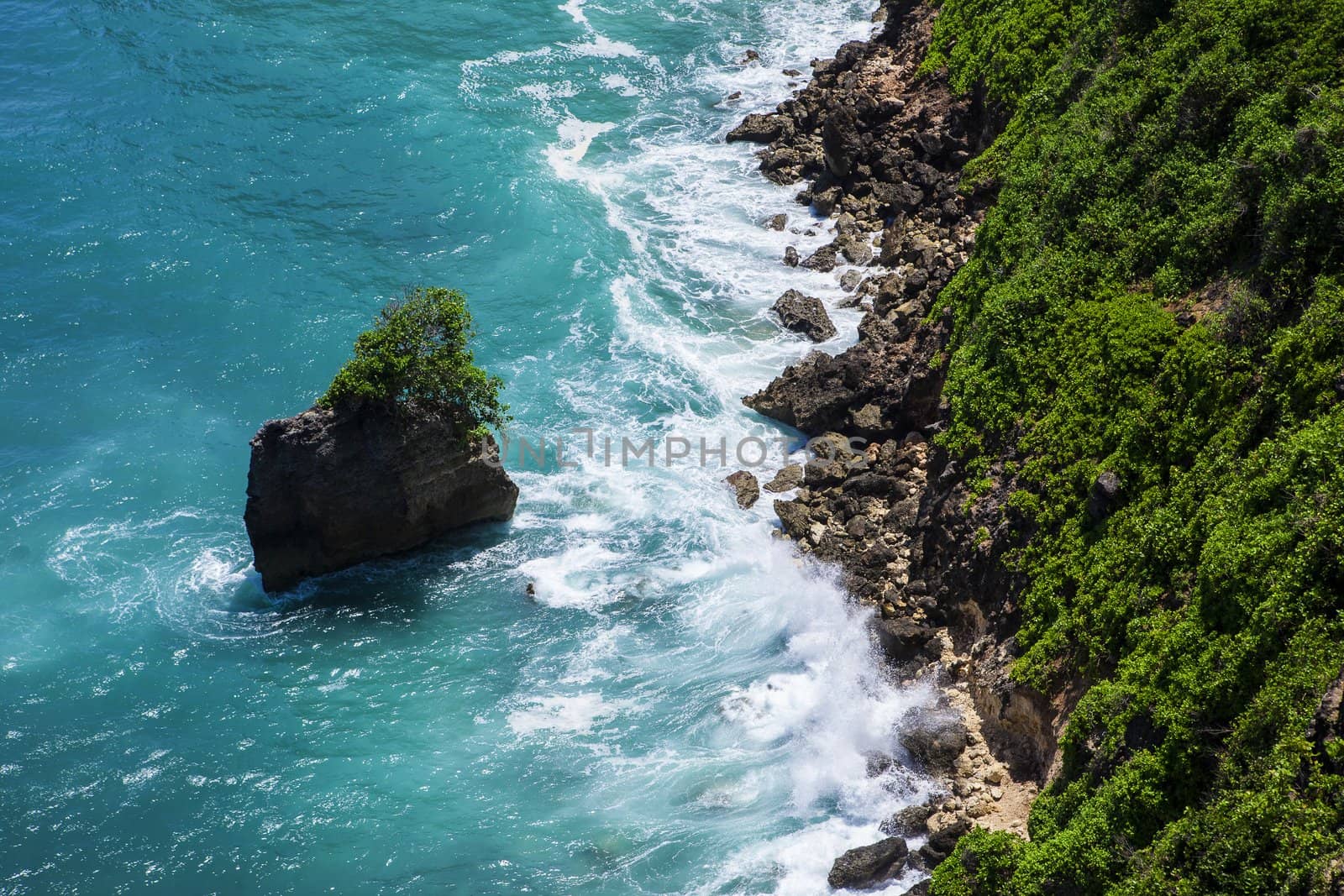 Rock sea and wave at Pura Uluwatu temple, Bali, Indonesia