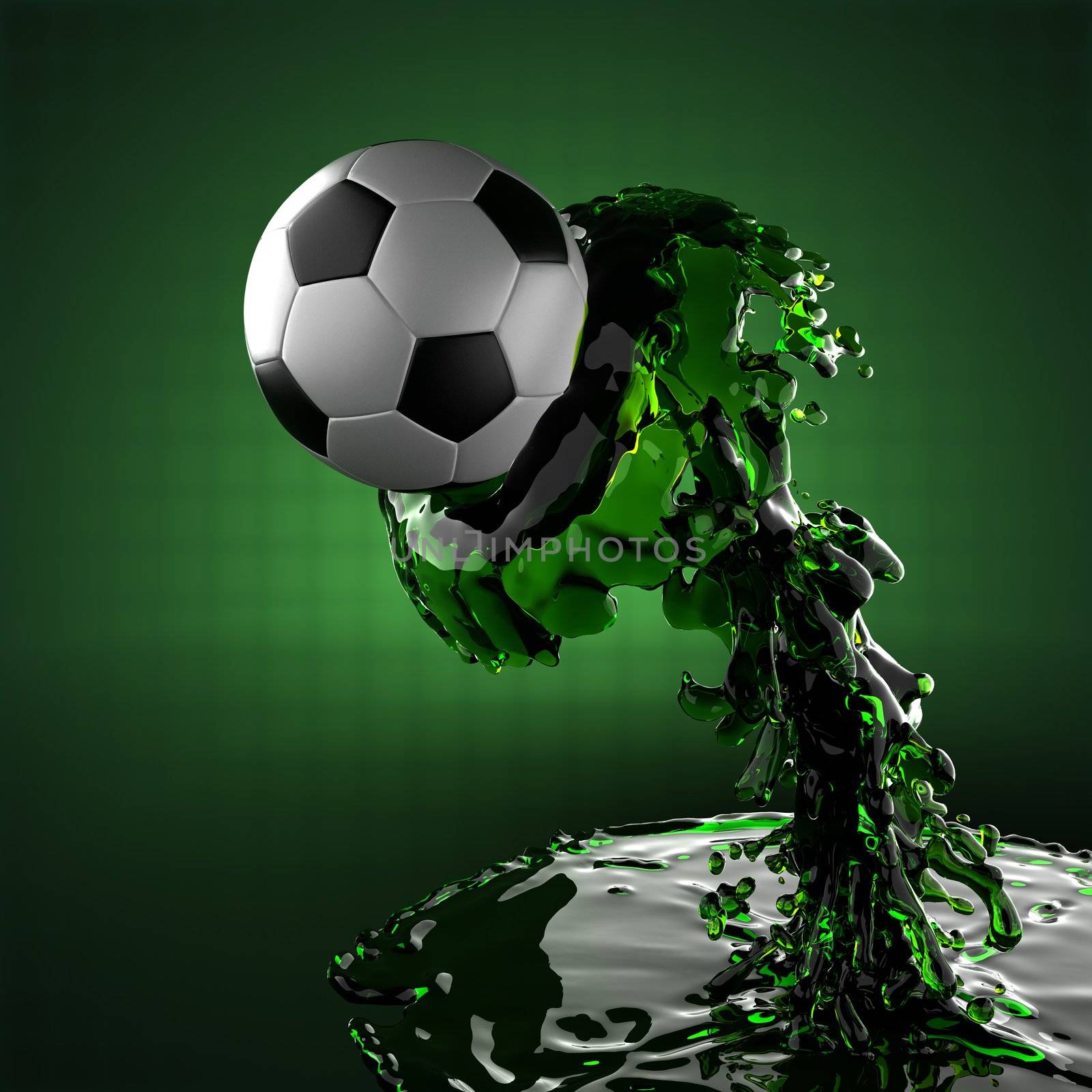 soccer ball in liquid made in 3D