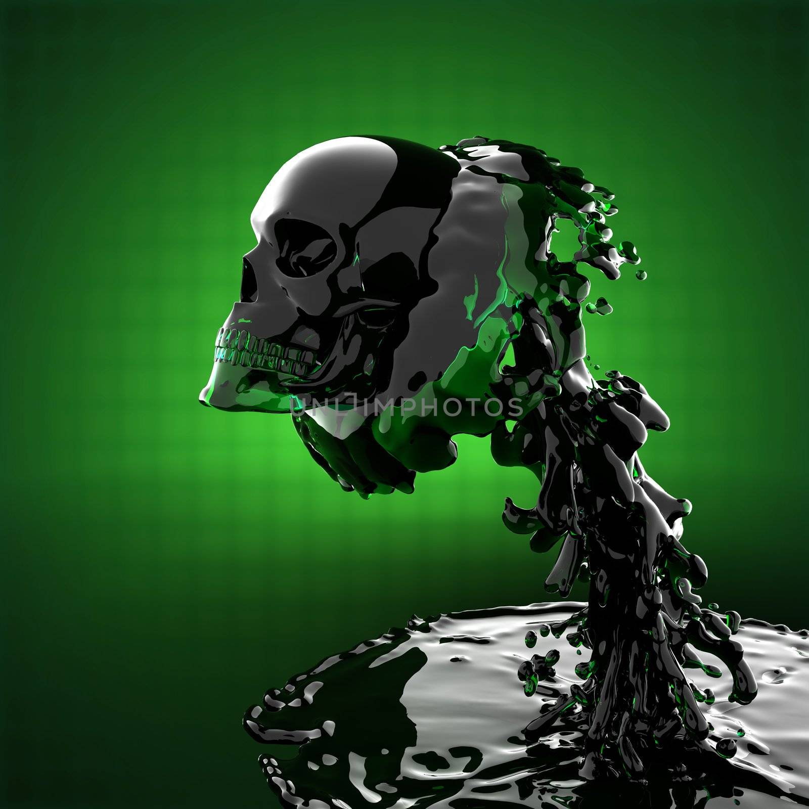 skull in liquid made in 3D graphics